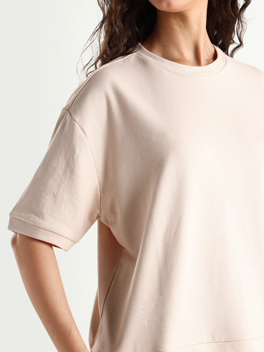 Rareism Women's Medium Weight Terry 290 Gsm Cotton Crew Neck Plain Relaxed Fit Sweat Tee