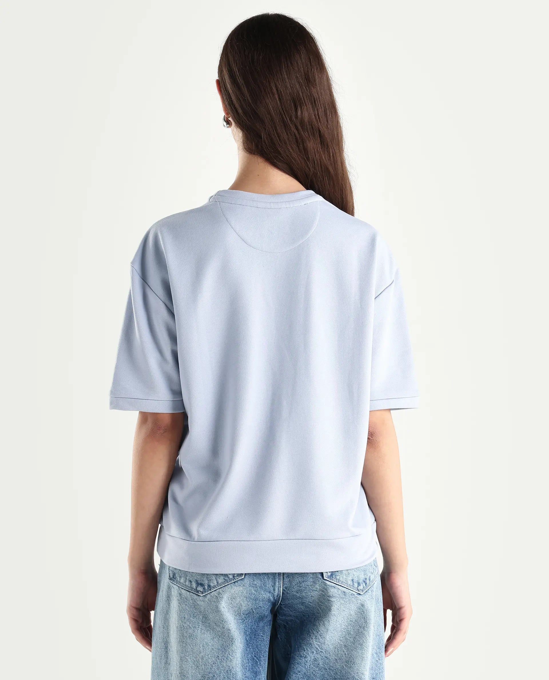 Rareism Women's Medium Weight Terry 290 Gsm Cotton Crew Neck Plain Relaxed Fit Sweat Tee