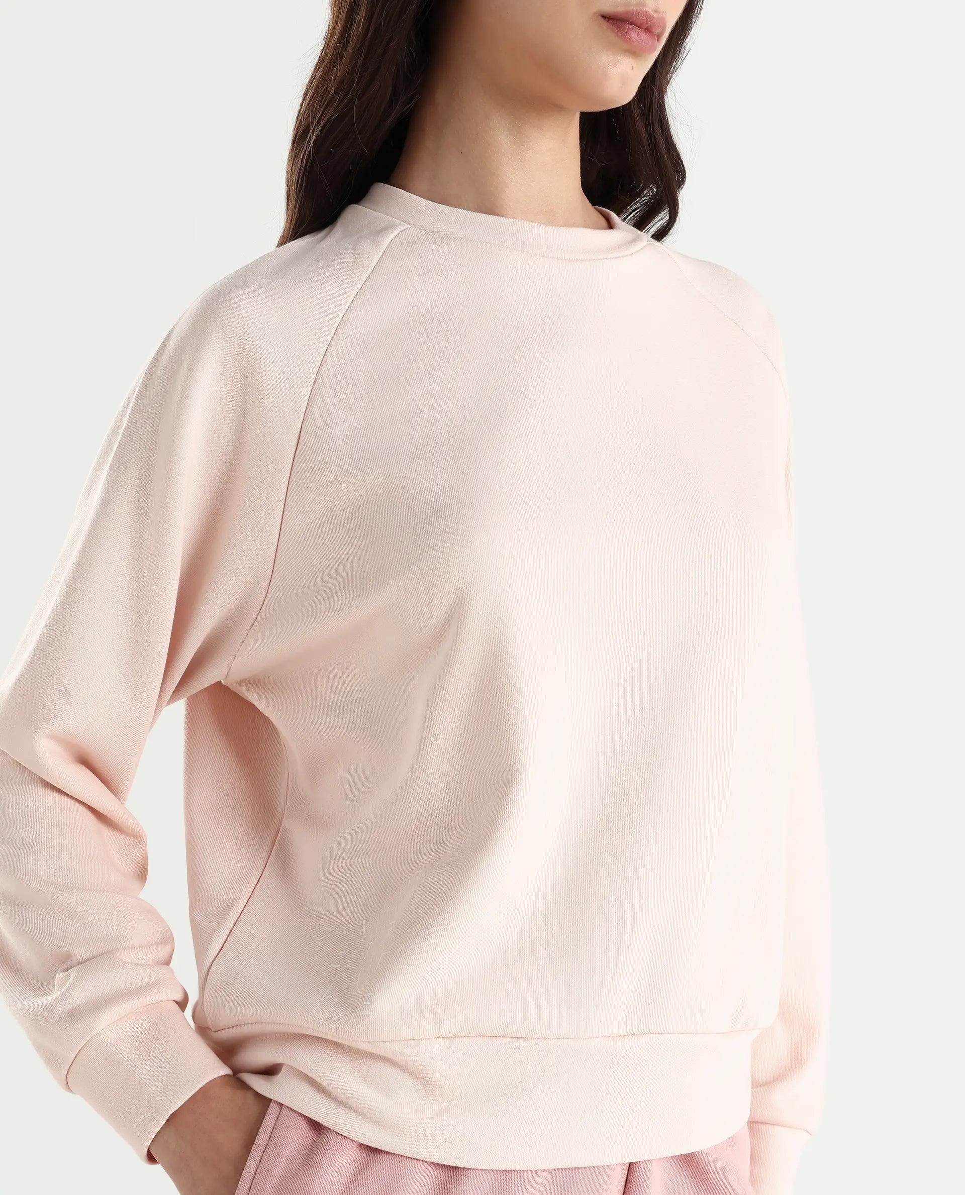 Rareism Women's Medium Weight Terry 290 Gsm Cotton Blend Crew Neck Plain Cuffed Sleeve Relaxed Fit Sweatshirt