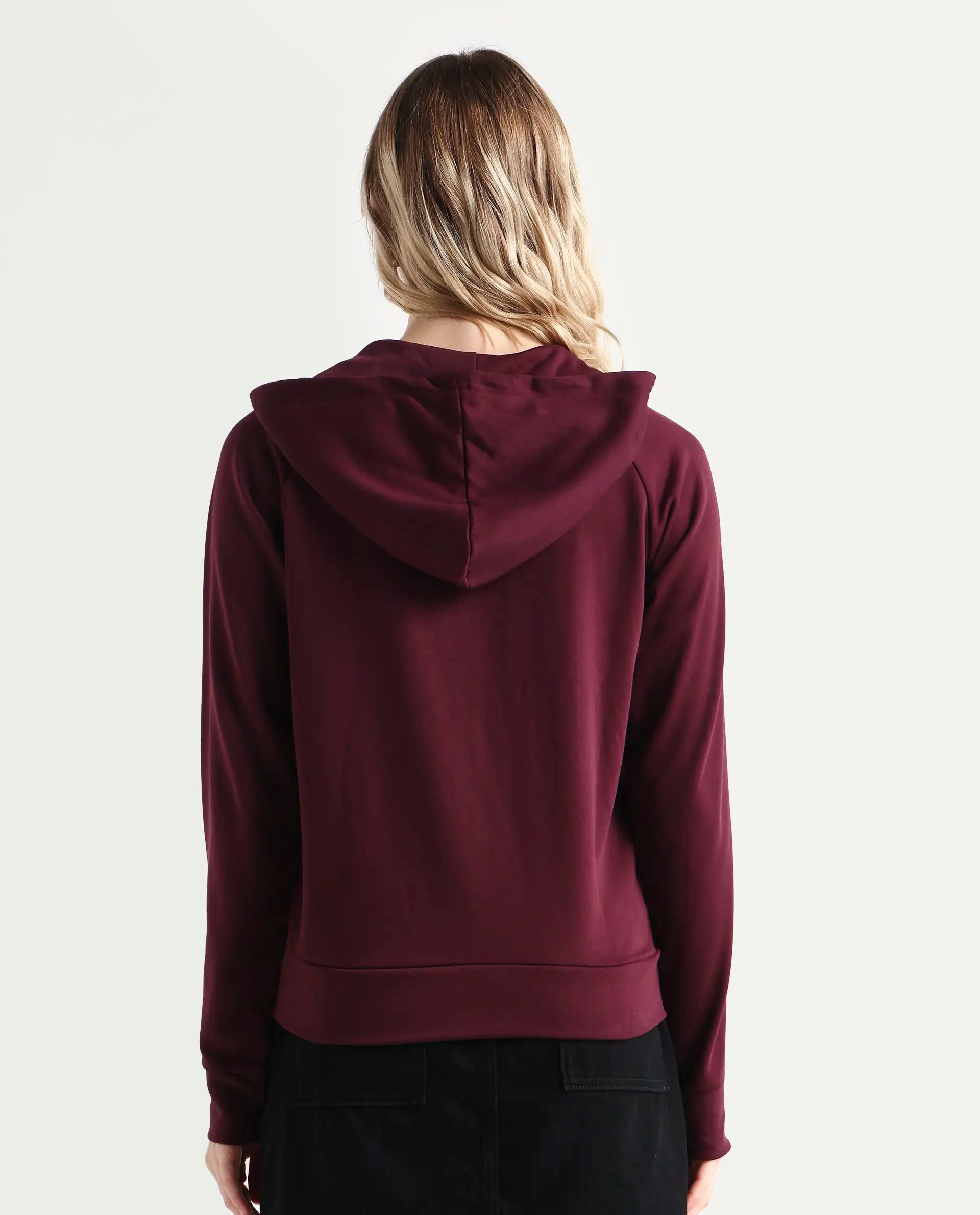 Rareism Women's Medium Weight Terry 290 Gsm Cotton Blend Hooded Plain Regular Fit Jacket