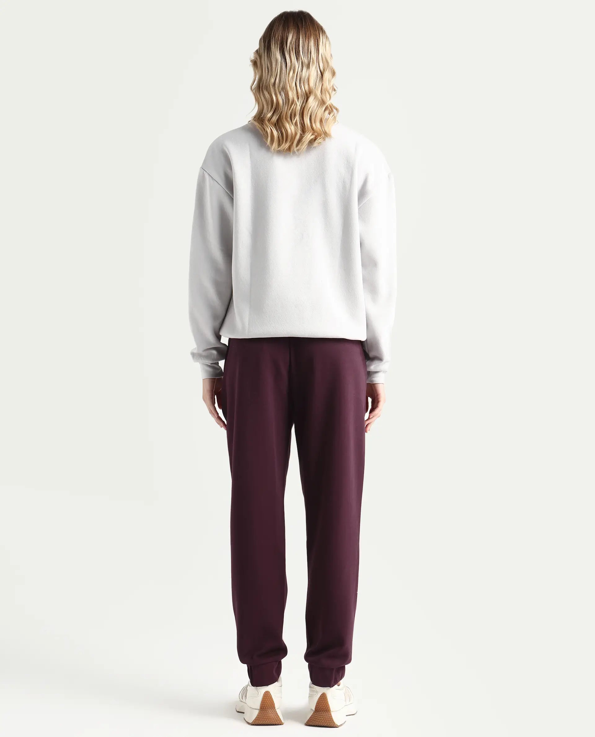 Rareism Women's Heavy Weight Interlock 340 Gsm Cotton Blend Plain Ankle Length Relaxed Fit Track Pant