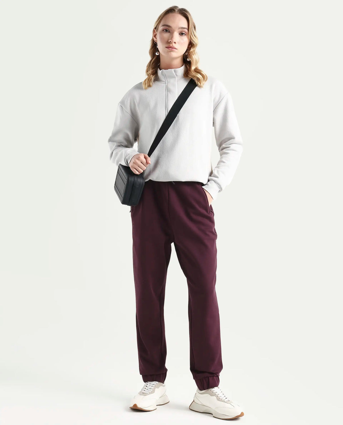 Rareism Women's Heavy Weight Interlock 340 Gsm Cotton Blend Plain Ankle Length Relaxed Fit Track Pant