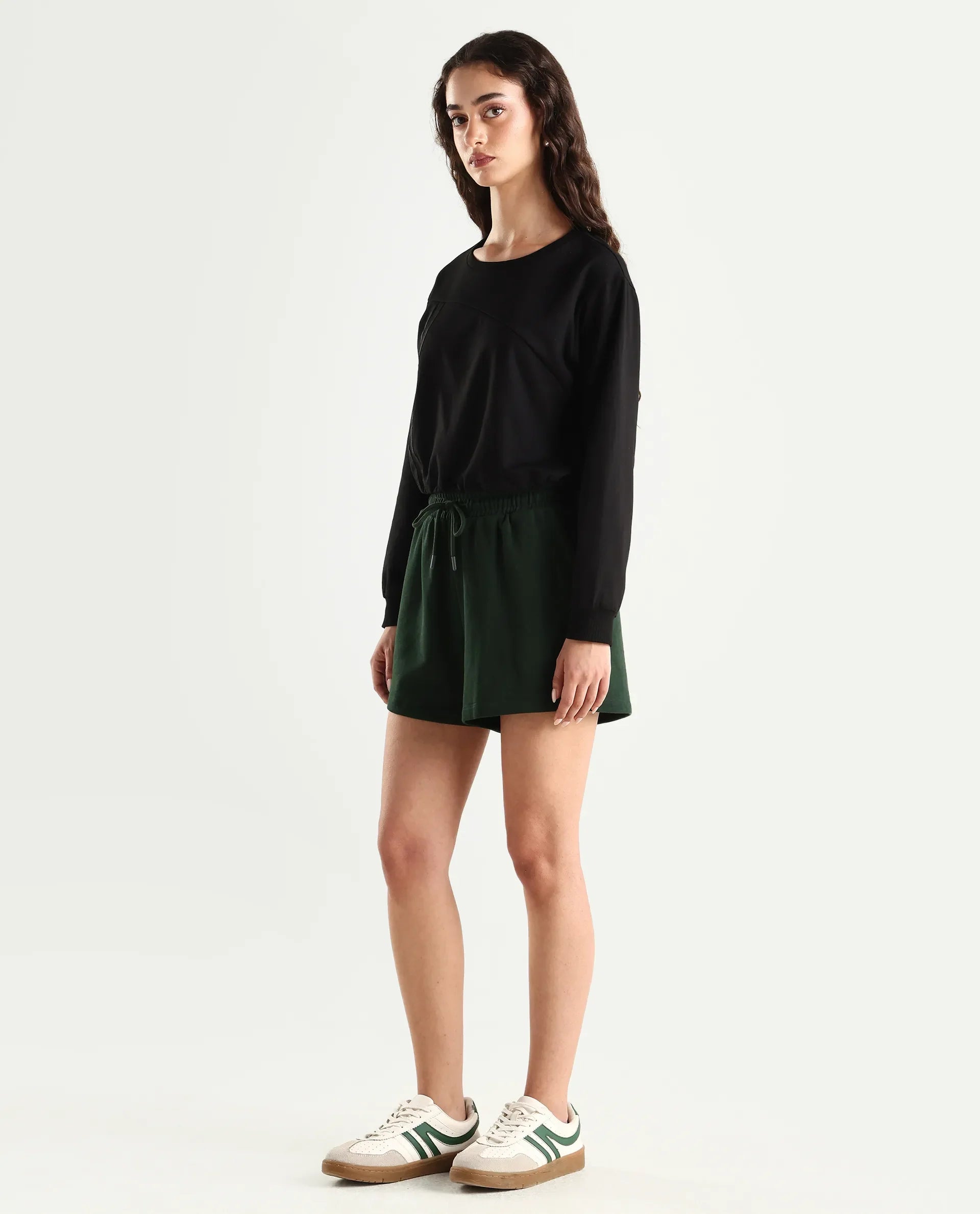 Rareism Women's Medium Weight Terry 290 Gsm Cotton Blend Plain Mini Relaxed Fit Shorts