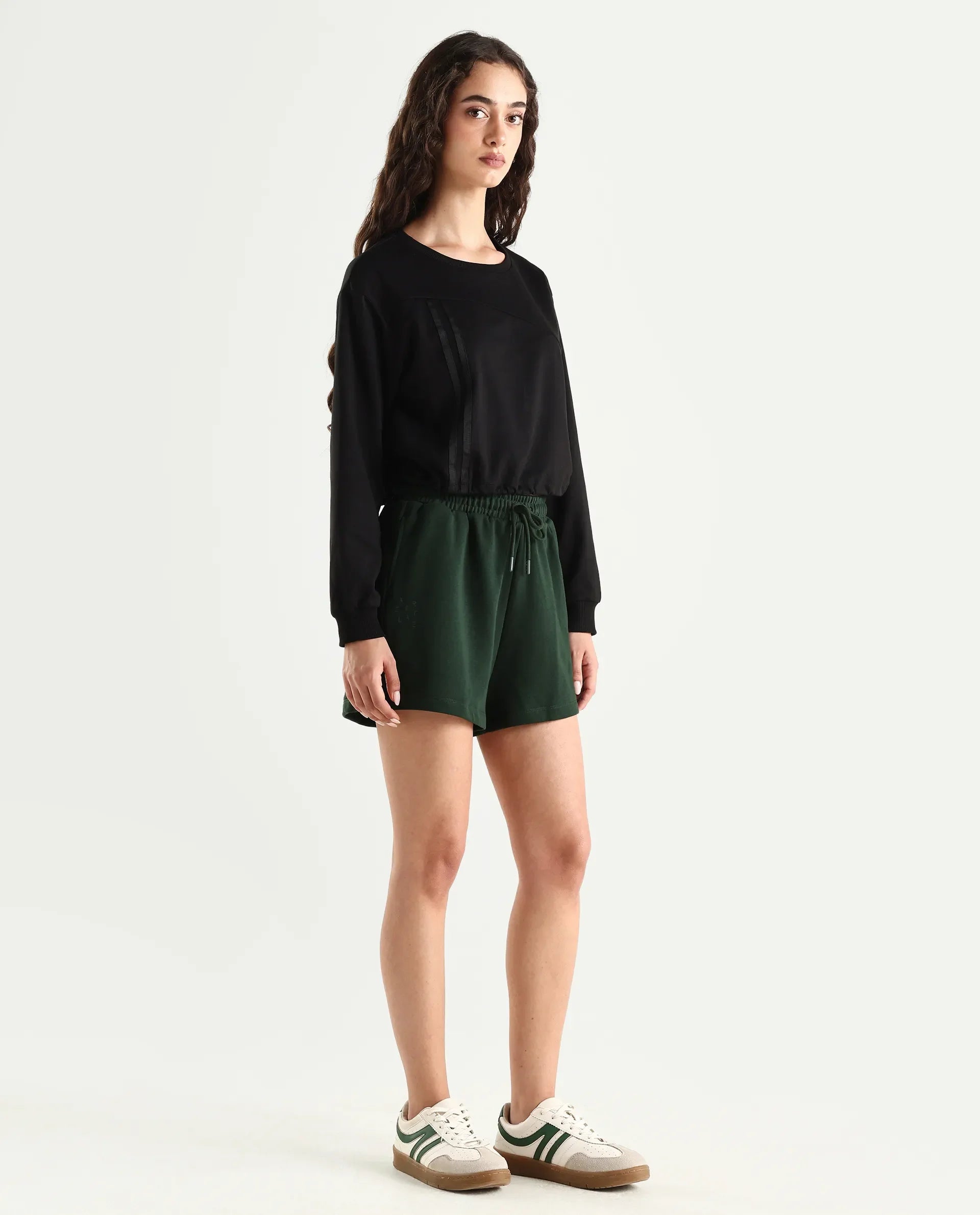 Rareism Women's Medium Weight Terry 290 Gsm Cotton Blend Plain Mini Relaxed Fit Shorts