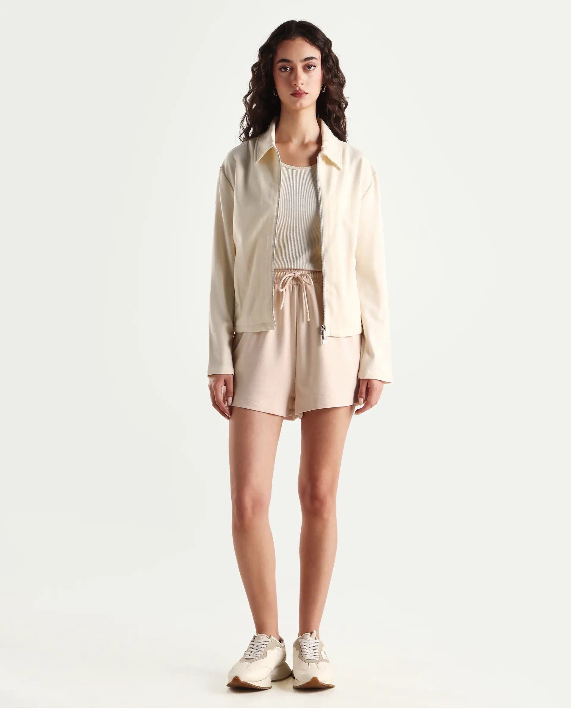 Rareism Women's Medium Weight Terry 290 Gsm Cotton Blend Plain Mini Relaxed Fit Shorts