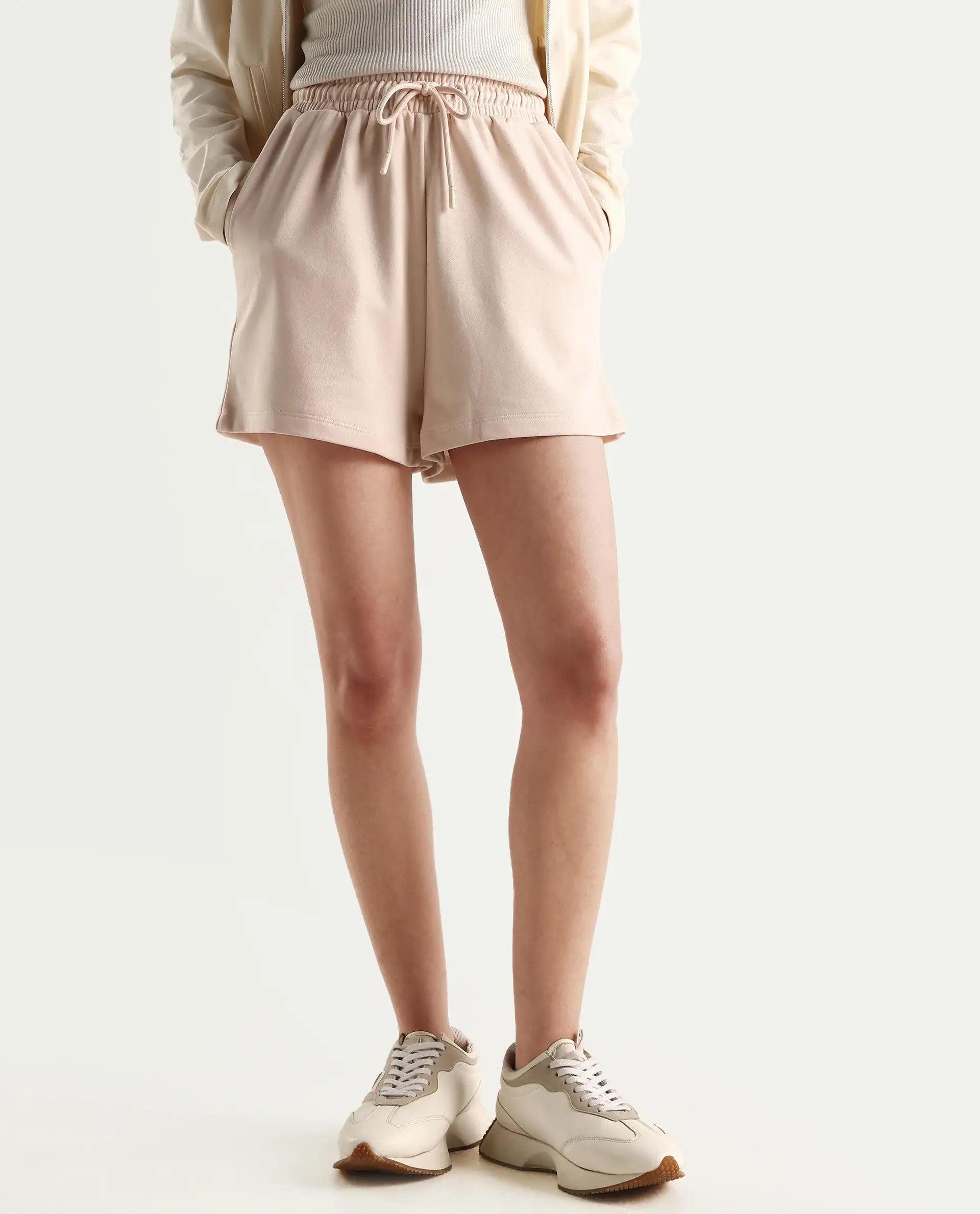 Rareism Women's Medium Weight Terry 290 Gsm Cotton Blend Plain Mini Relaxed Fit Shorts