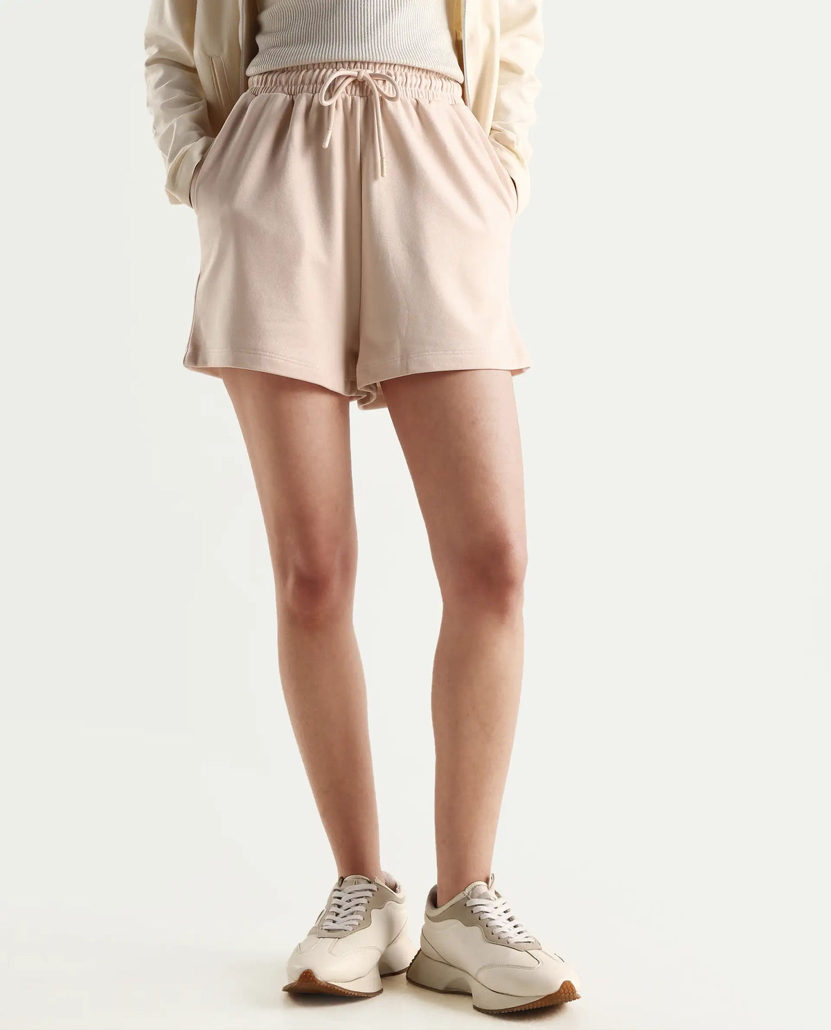 Rareism Women's Medium Weight Terry 290 Gsm Cotton Blend Plain Mini Relaxed Fit Shorts