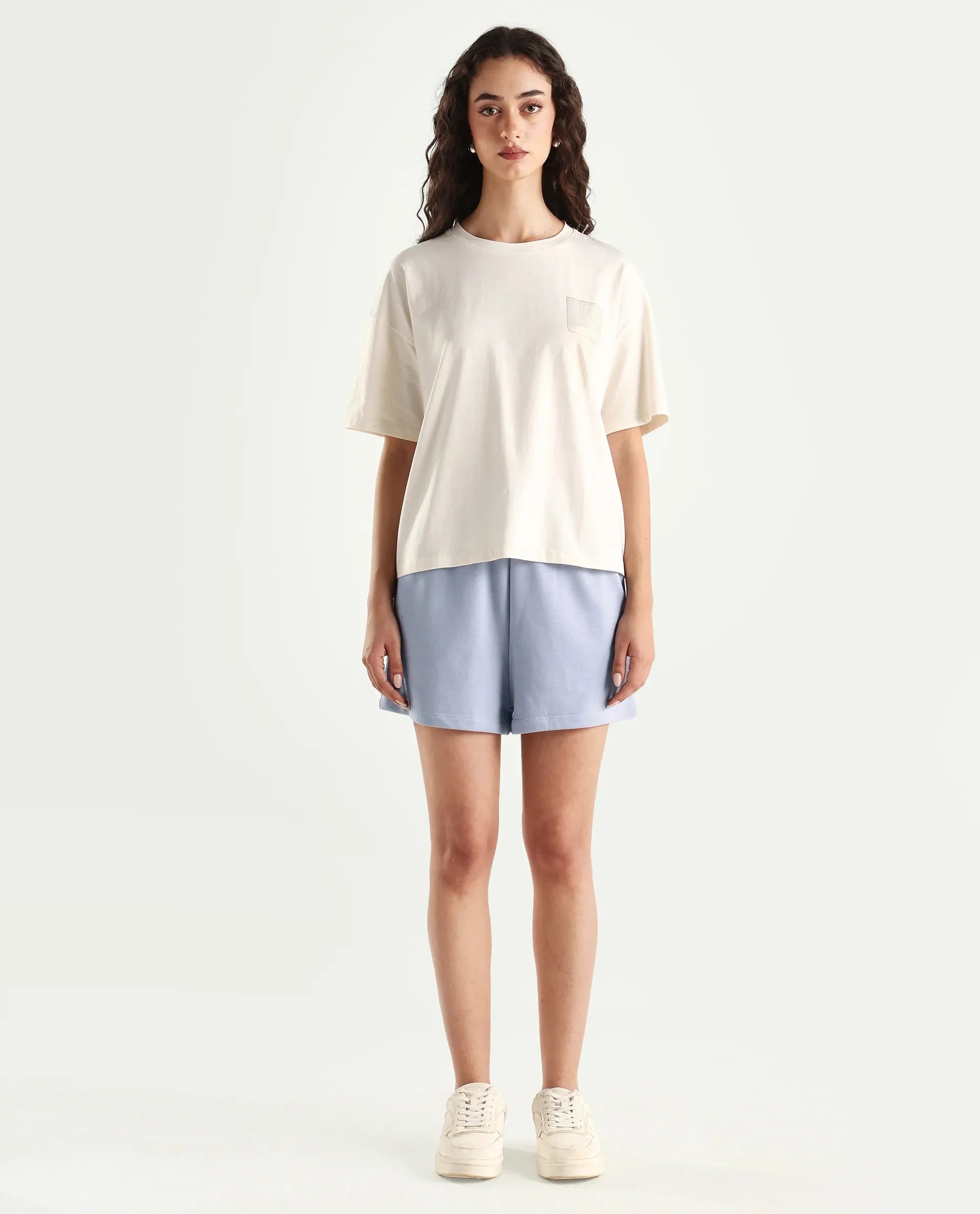 Rareism Women's Medium Weight Terry 290 Gsm Cotton Blend Plain Mini Relaxed Fit Shorts