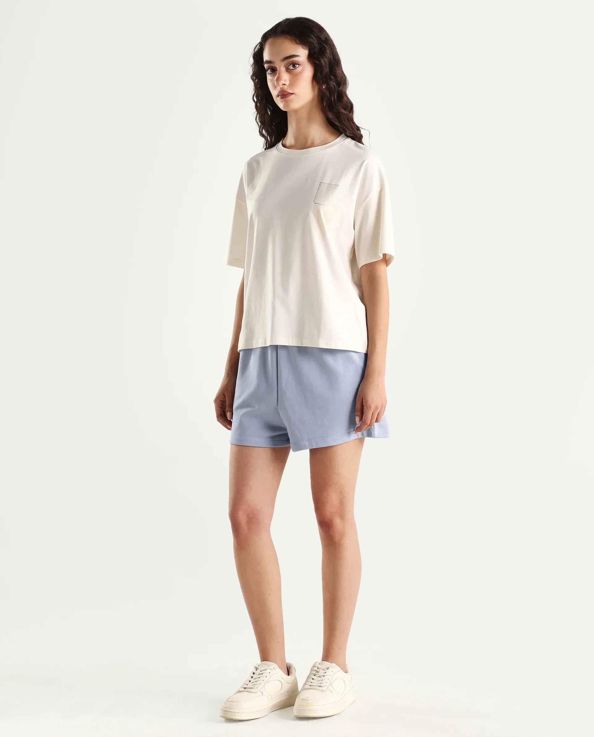 Rareism Women's Medium Weight Terry 290 Gsm Cotton Blend Plain Mini Relaxed Fit Shorts