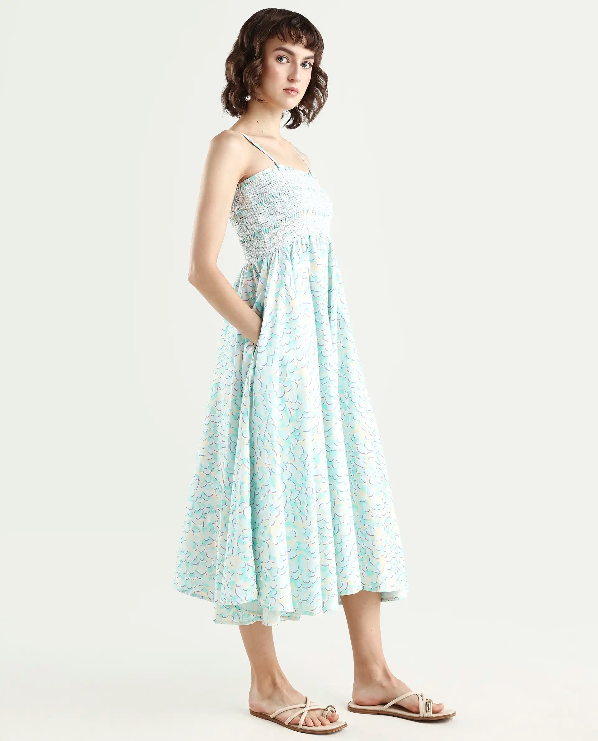 Rareism Women Toki Purple Dress Cotton Satin Fabric Sleeveless Printed