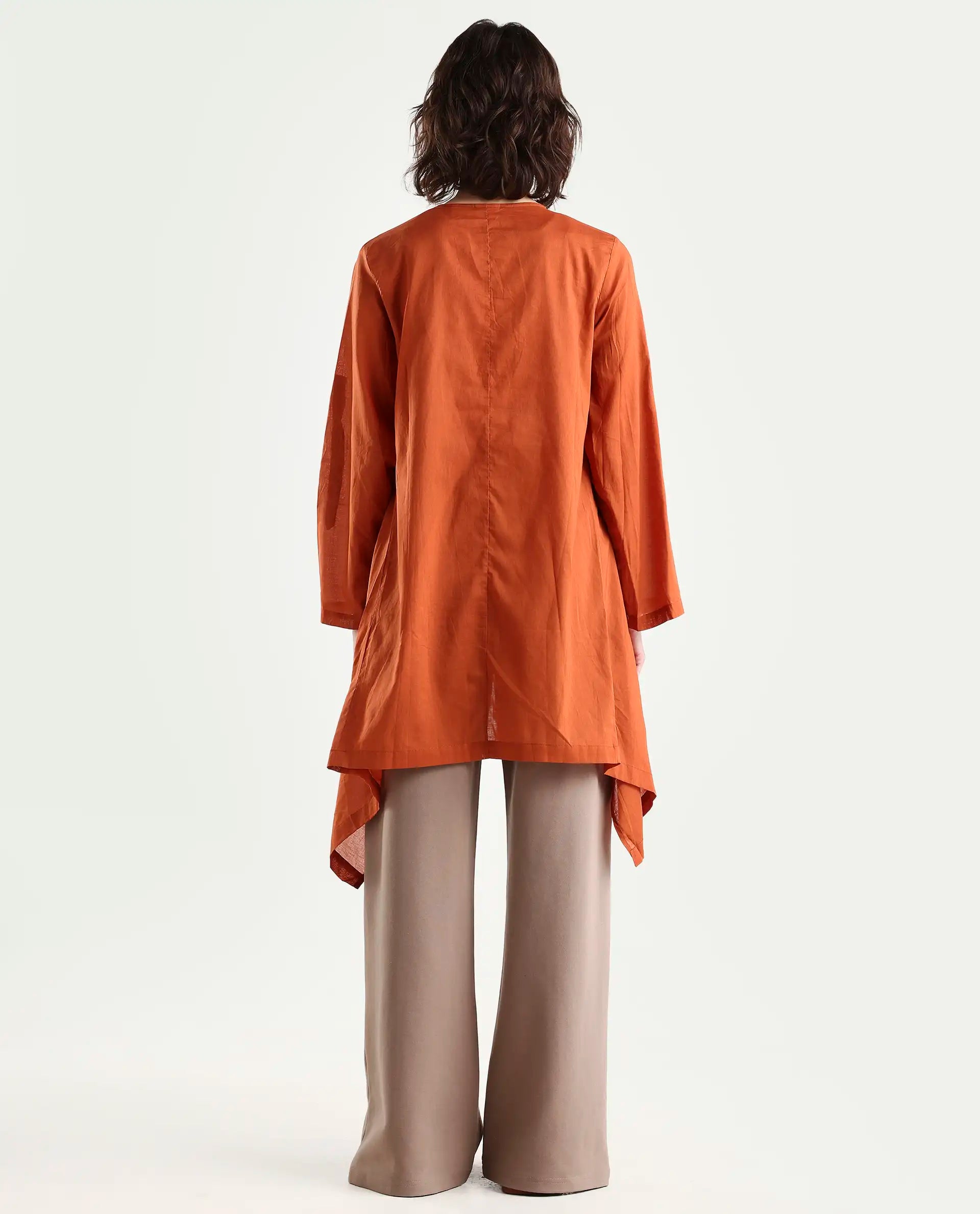 Rareism Women's Gazer Brown Cotton Collarless Regular Fit Outer Wear