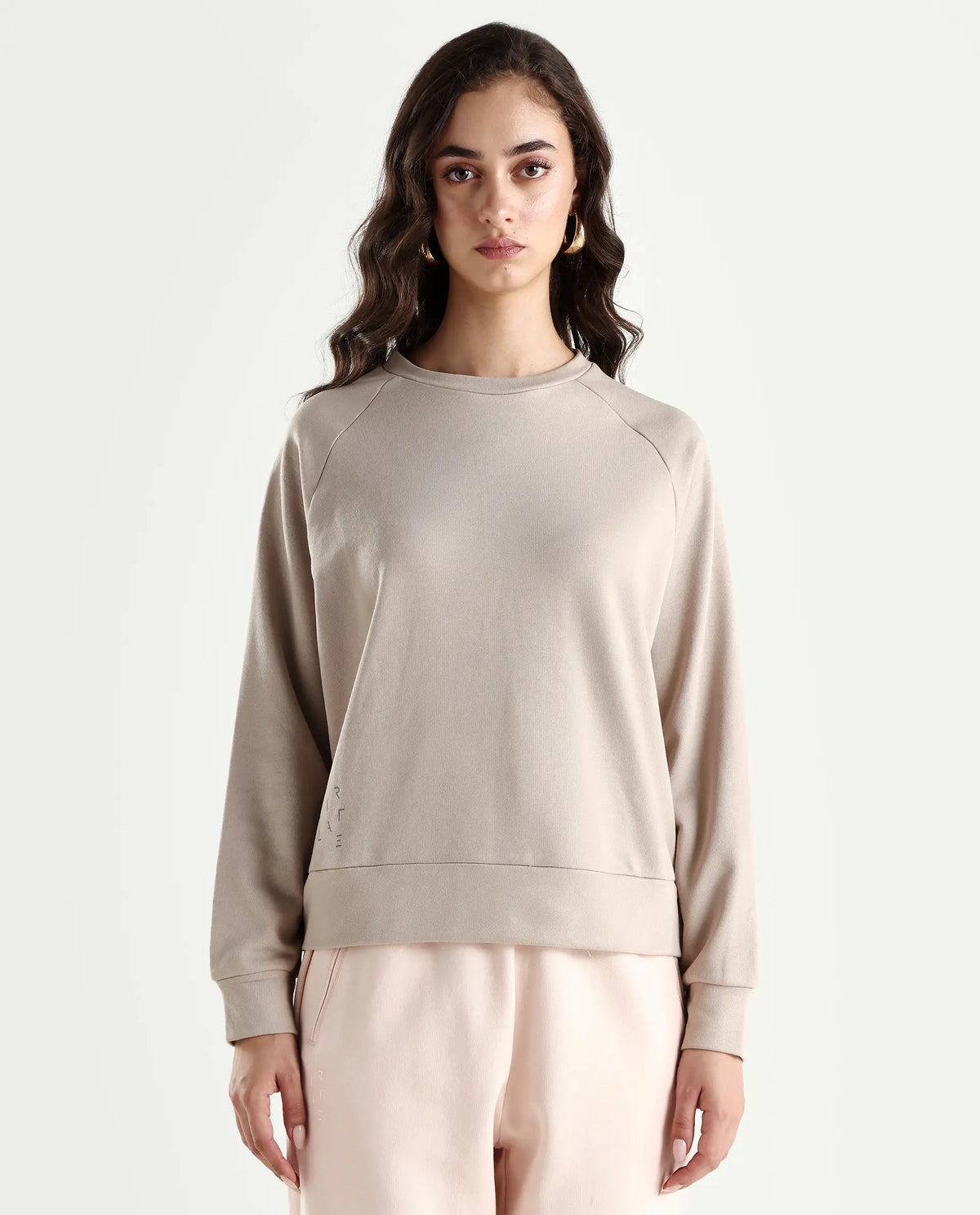 Rareism Women's Medium Weight Terry 290 Gsm Cotton Blend Crew Neck Plain Cuffed Sleeve Relaxed Fit Sweatshirt