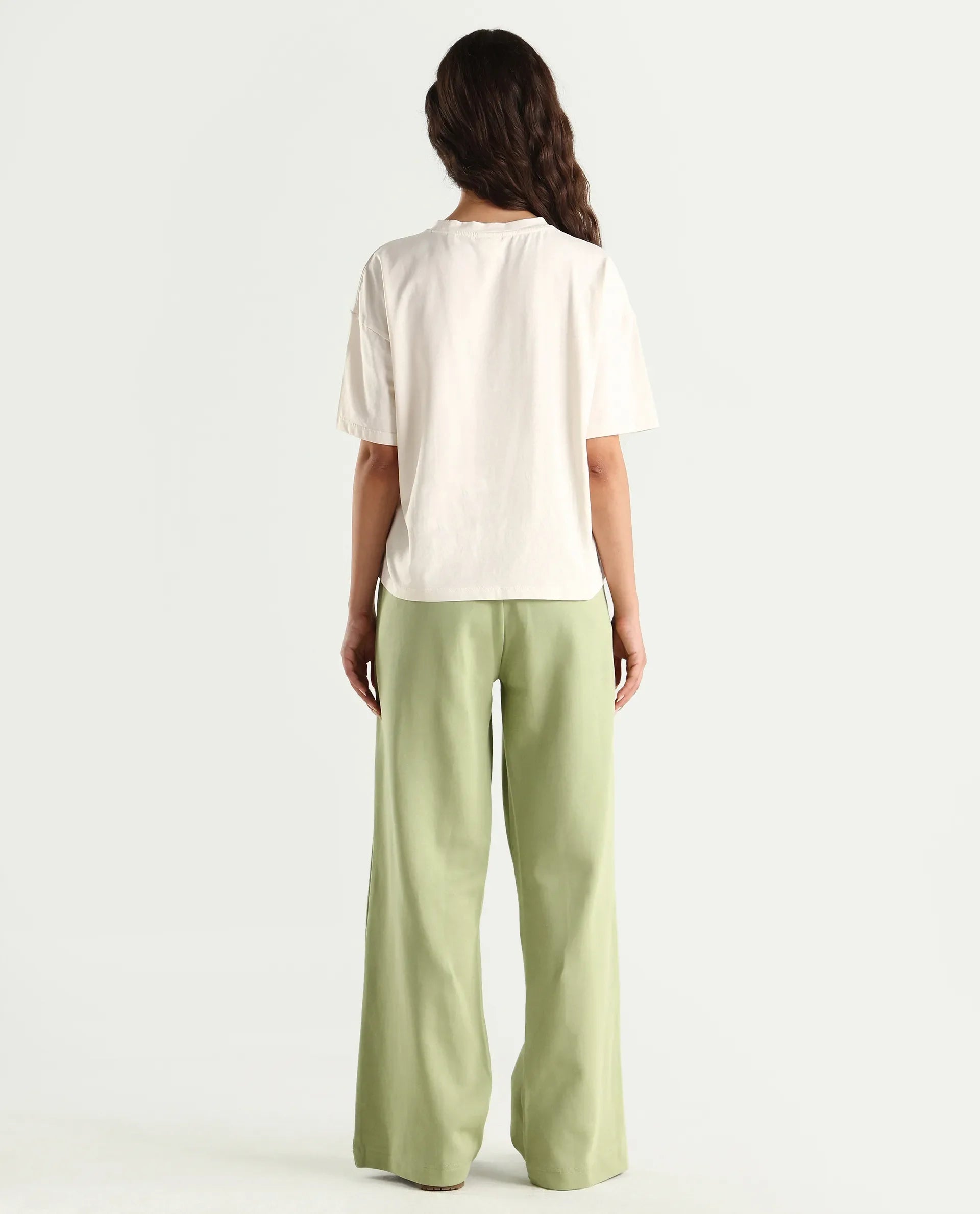 Rareism Women's Heavy Weight Interlock 340 Gsm Cotton Blend Plain Ankle Length Relaxed Fit Track Pant Flared