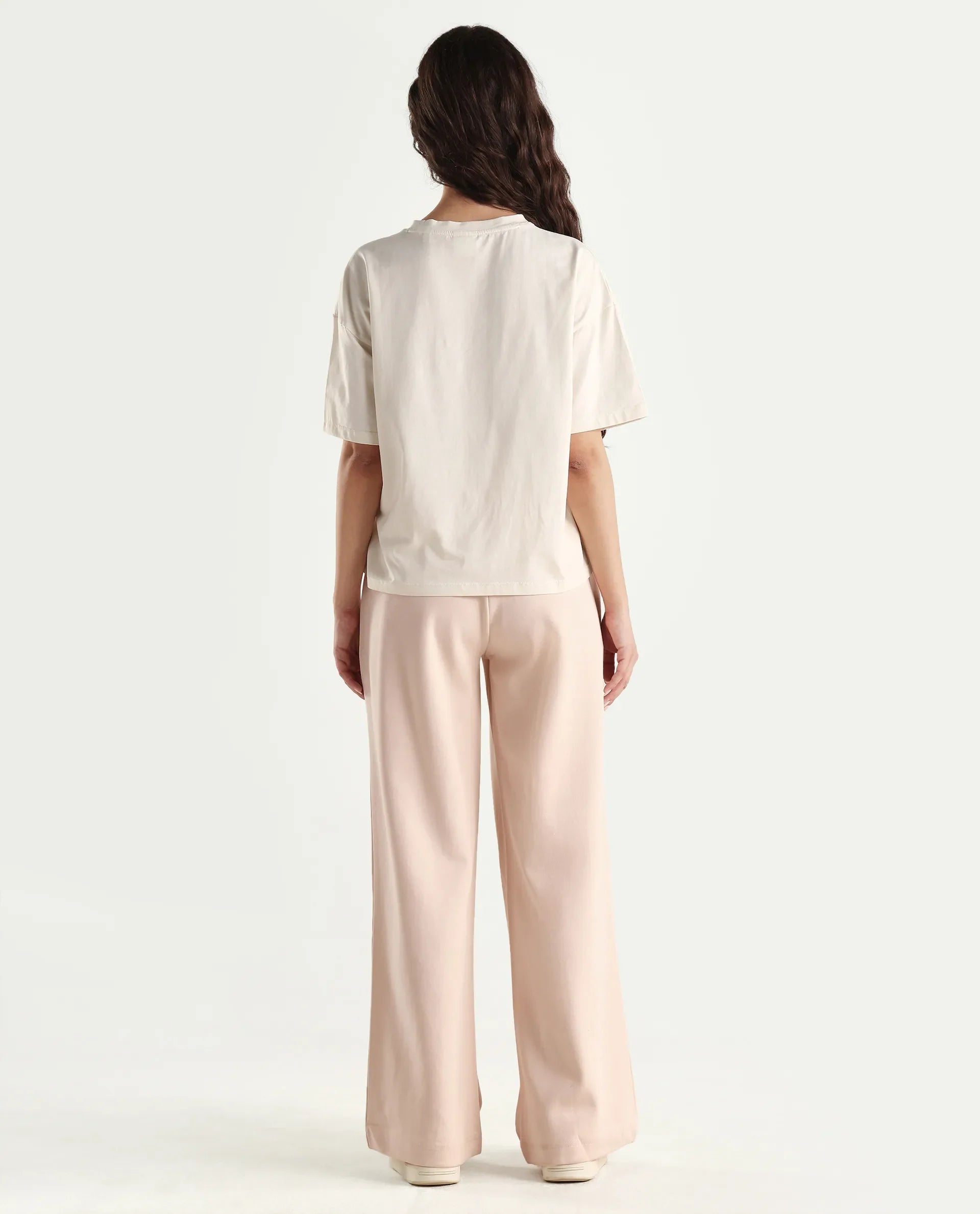 Rareism Women's Heavy Weight Interlock 340 Gsm Cotton Blend Plain Ankle Length Relaxed Fit Track Pant Flared
