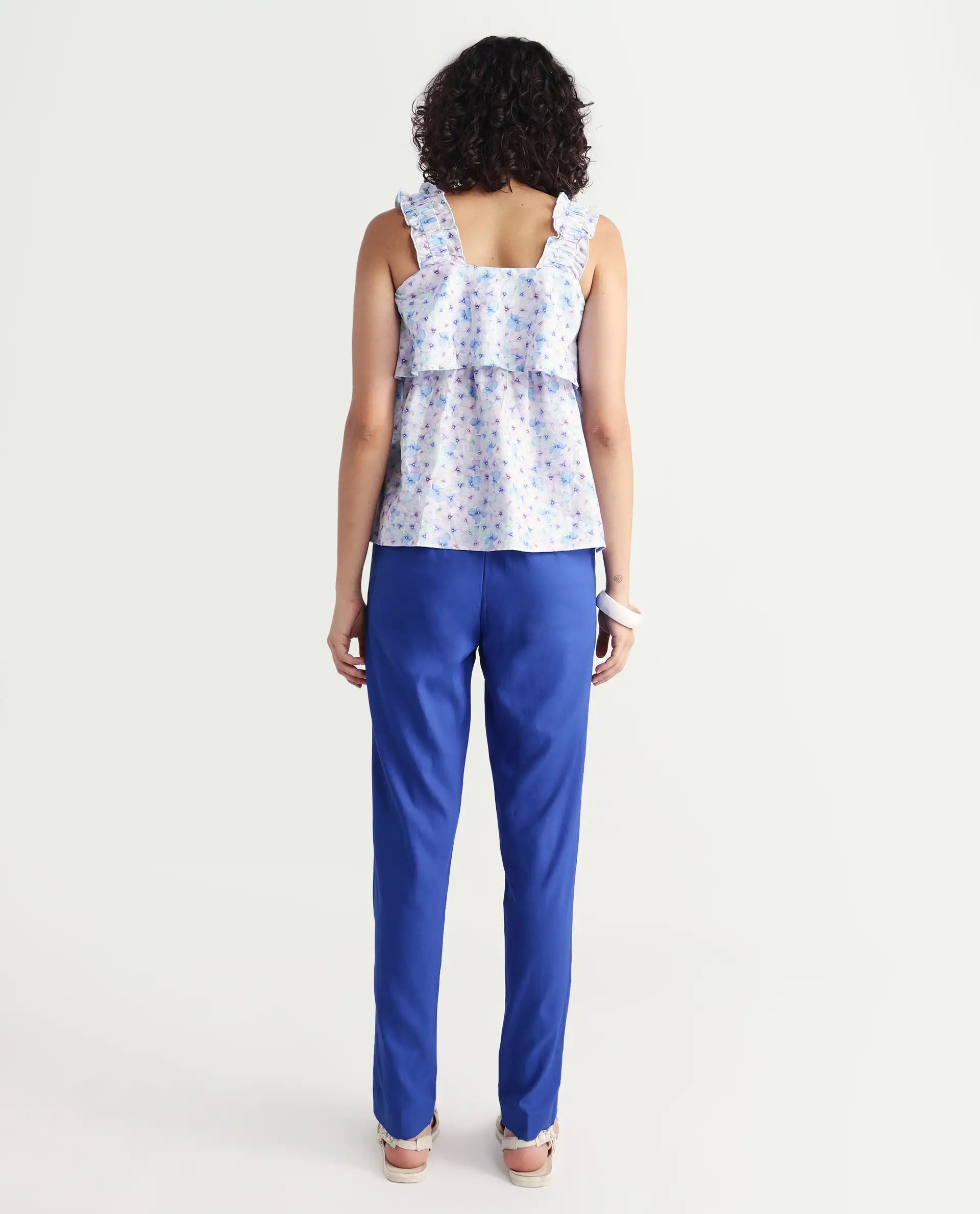 Rareism Women's Pansy Navy Cotton Blend Plain Ankle Length Slim Fit Jeans