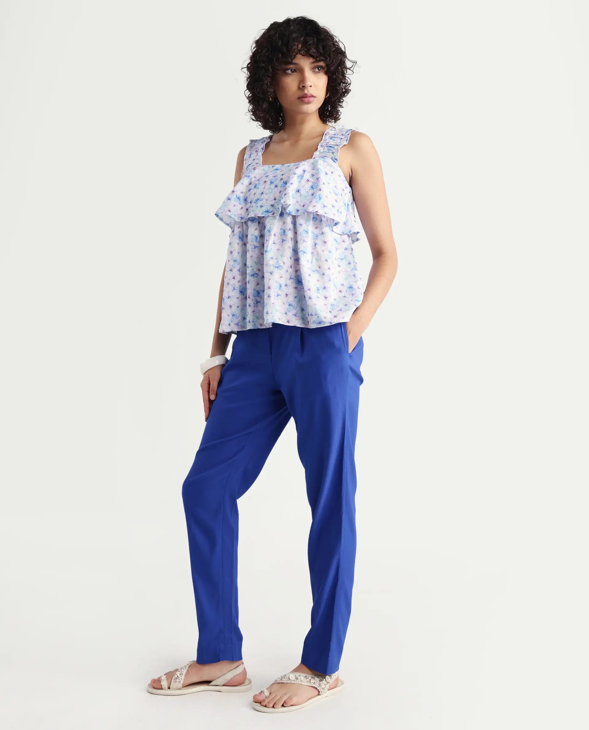 Rareism Women's Pansy Navy Cotton Blend Plain Ankle Length Slim Fit Jeans