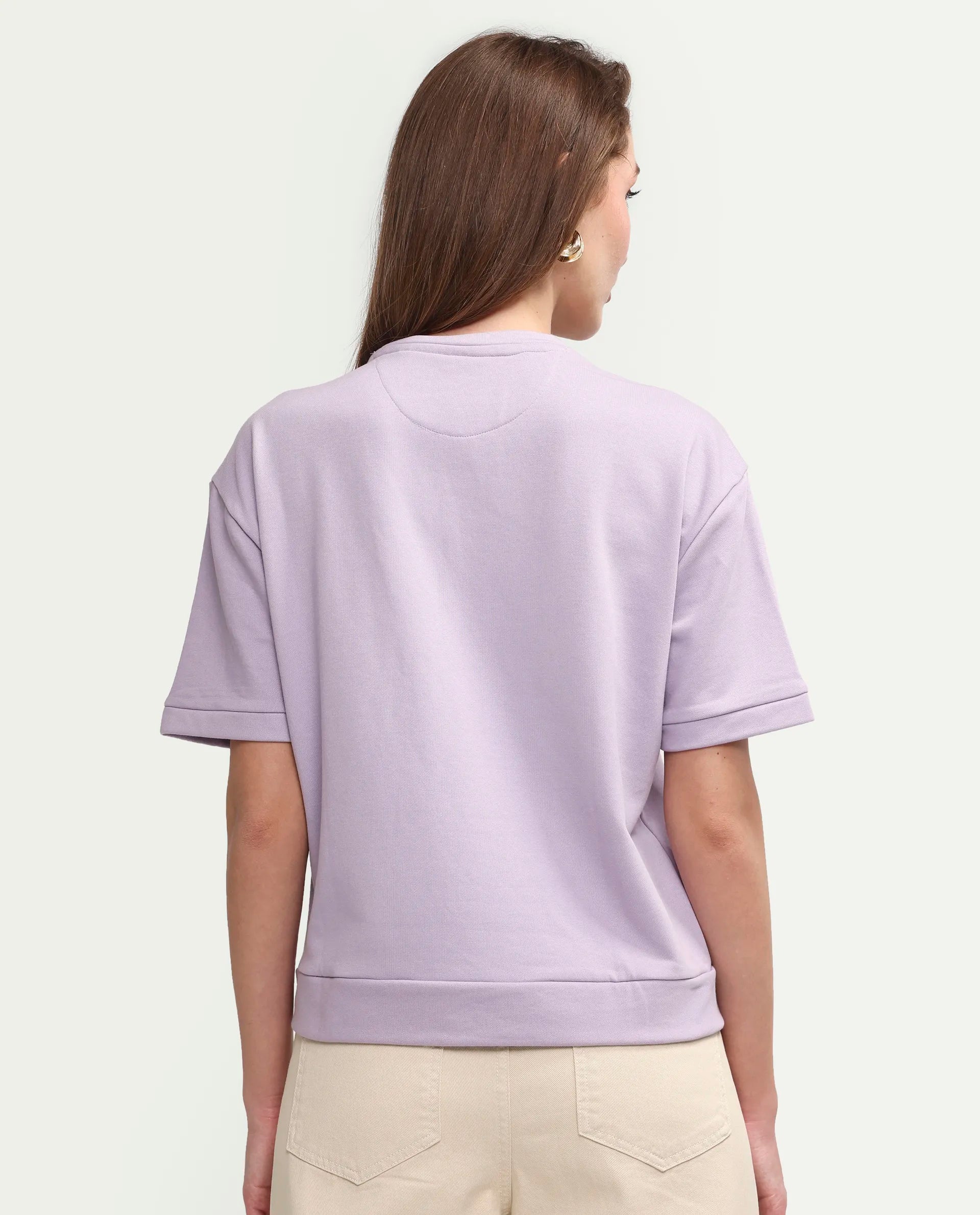 Rareism Women's Medium Weight Terry 290 Gsm Cotton Crew Neck Plain Relaxed Fit Sweat Tee
