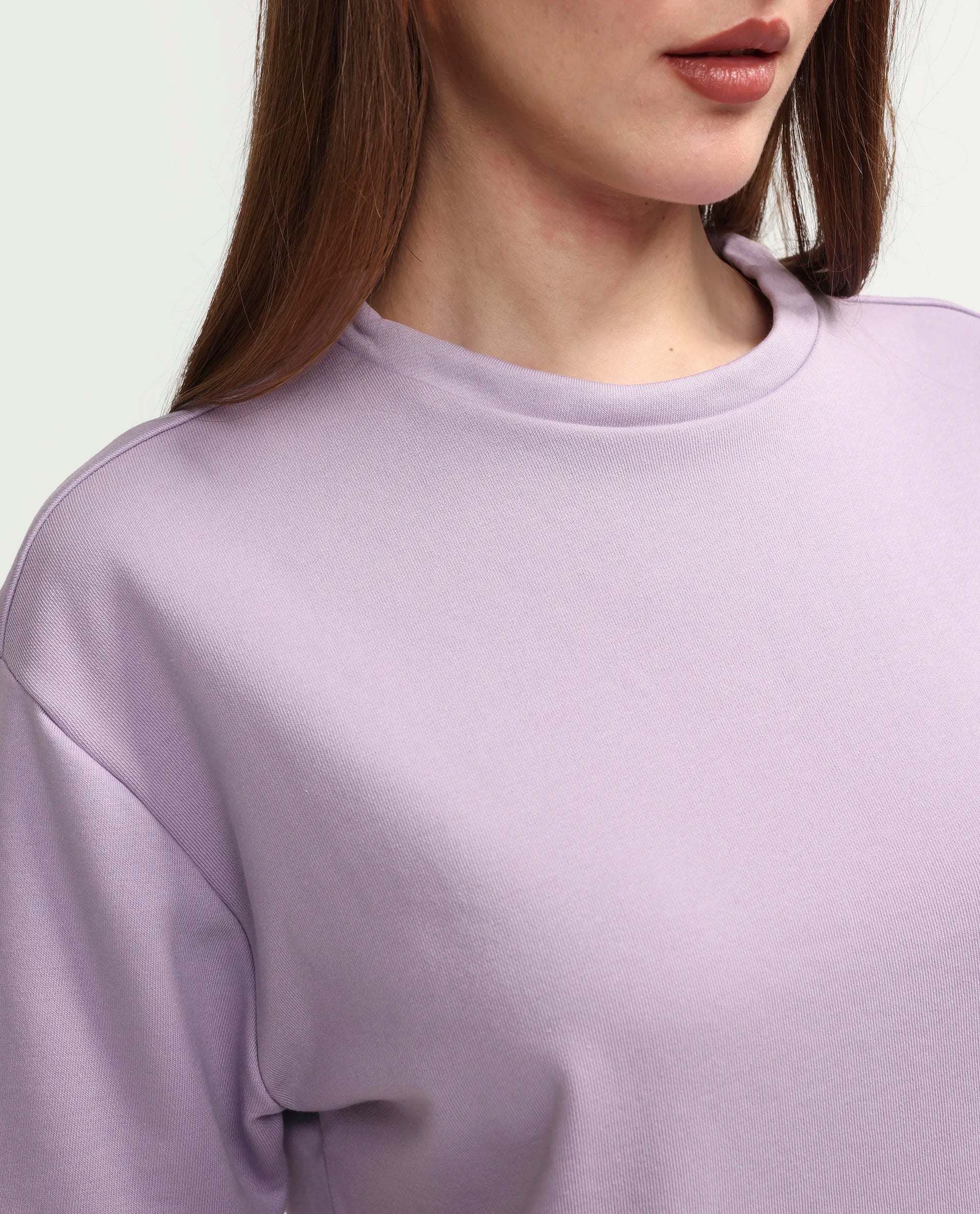 Rareism Women's Medium Weight Terry 290 Gsm Cotton Crew Neck Plain Relaxed Fit Sweat Tee