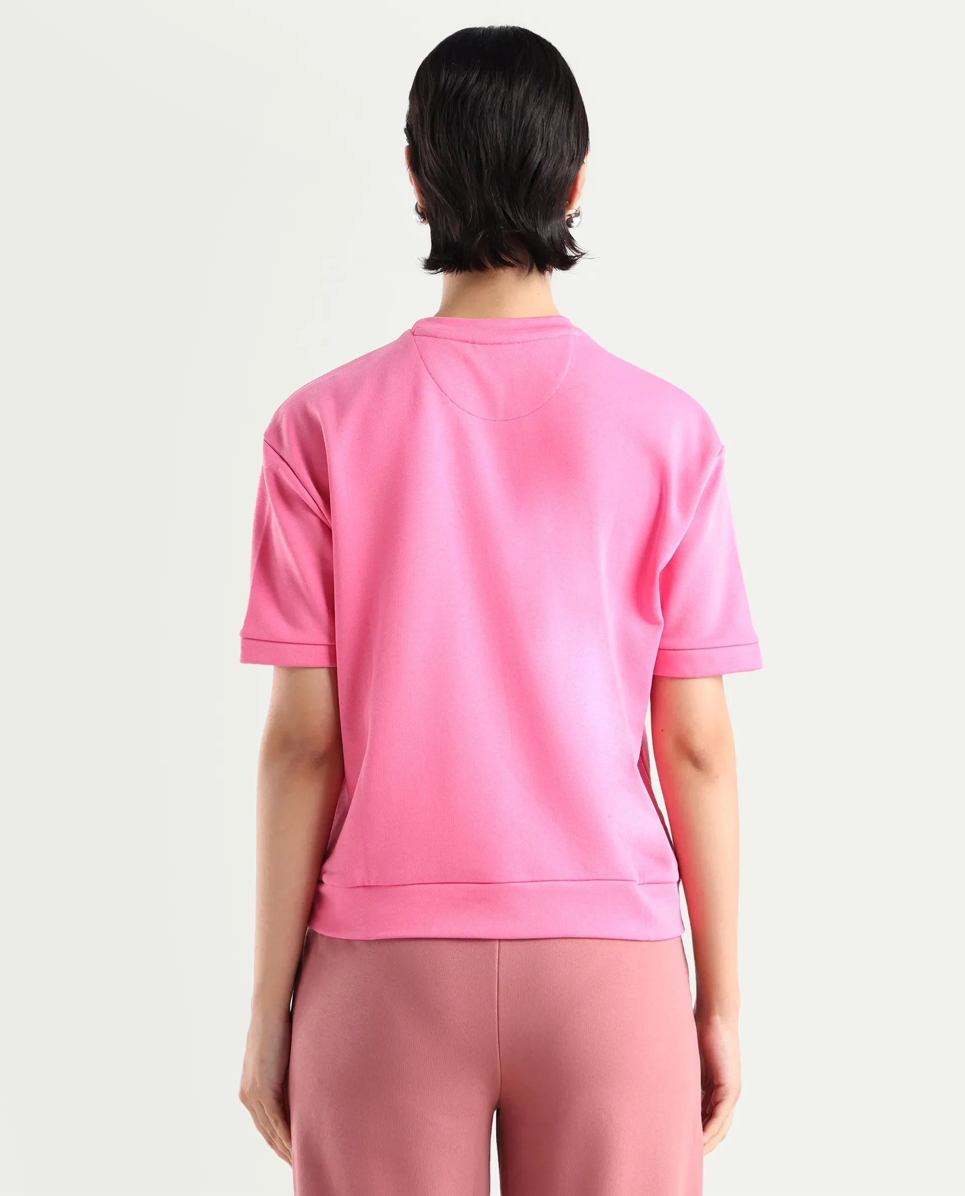 Rareism Women's Medium Weight Terry 290 Gsm Cotton Crew Neck Plain Relaxed Fit Sweat Tee