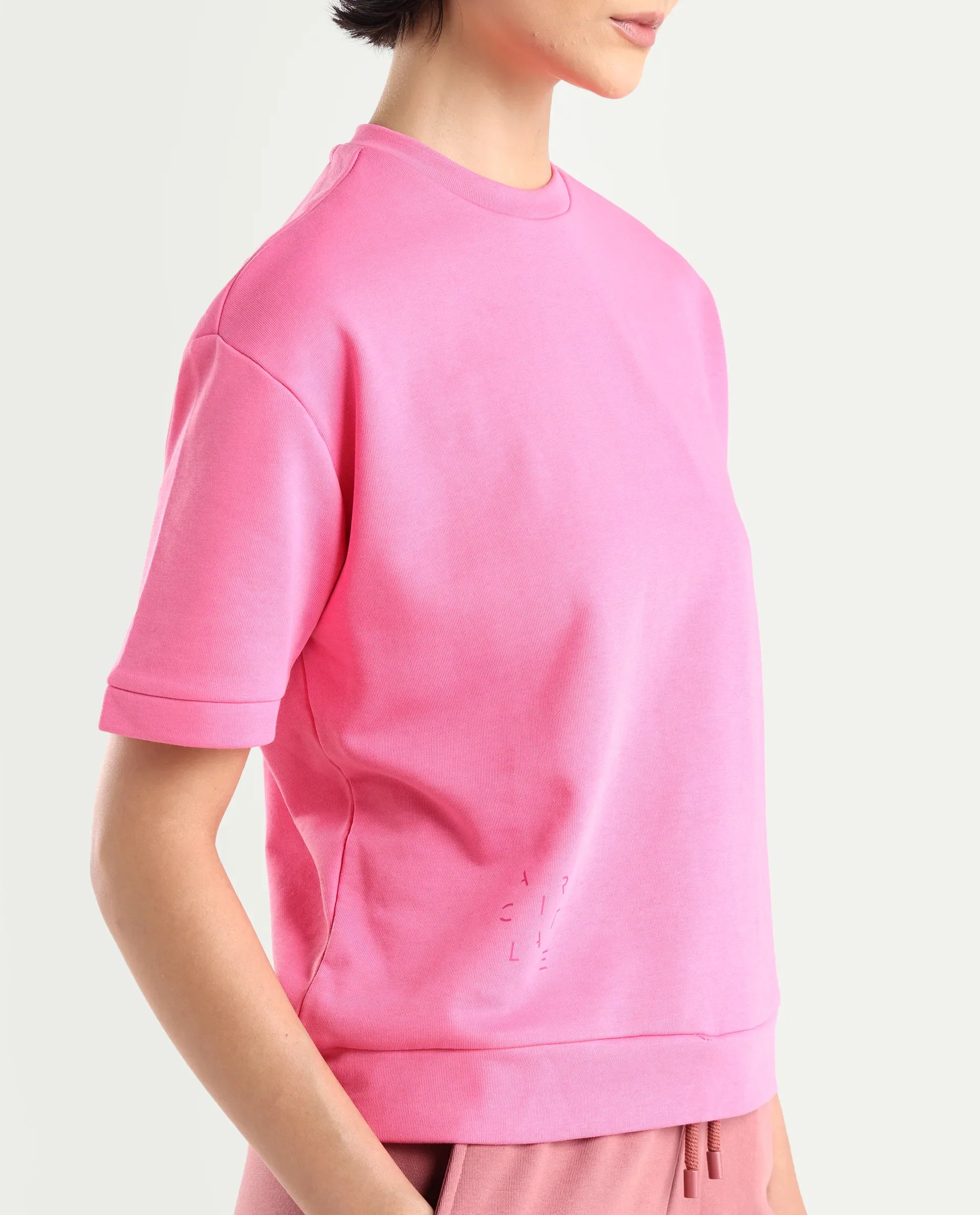 Rareism Women's Medium Weight Terry 290 Gsm Cotton Crew Neck Plain Relaxed Fit Sweat Tee