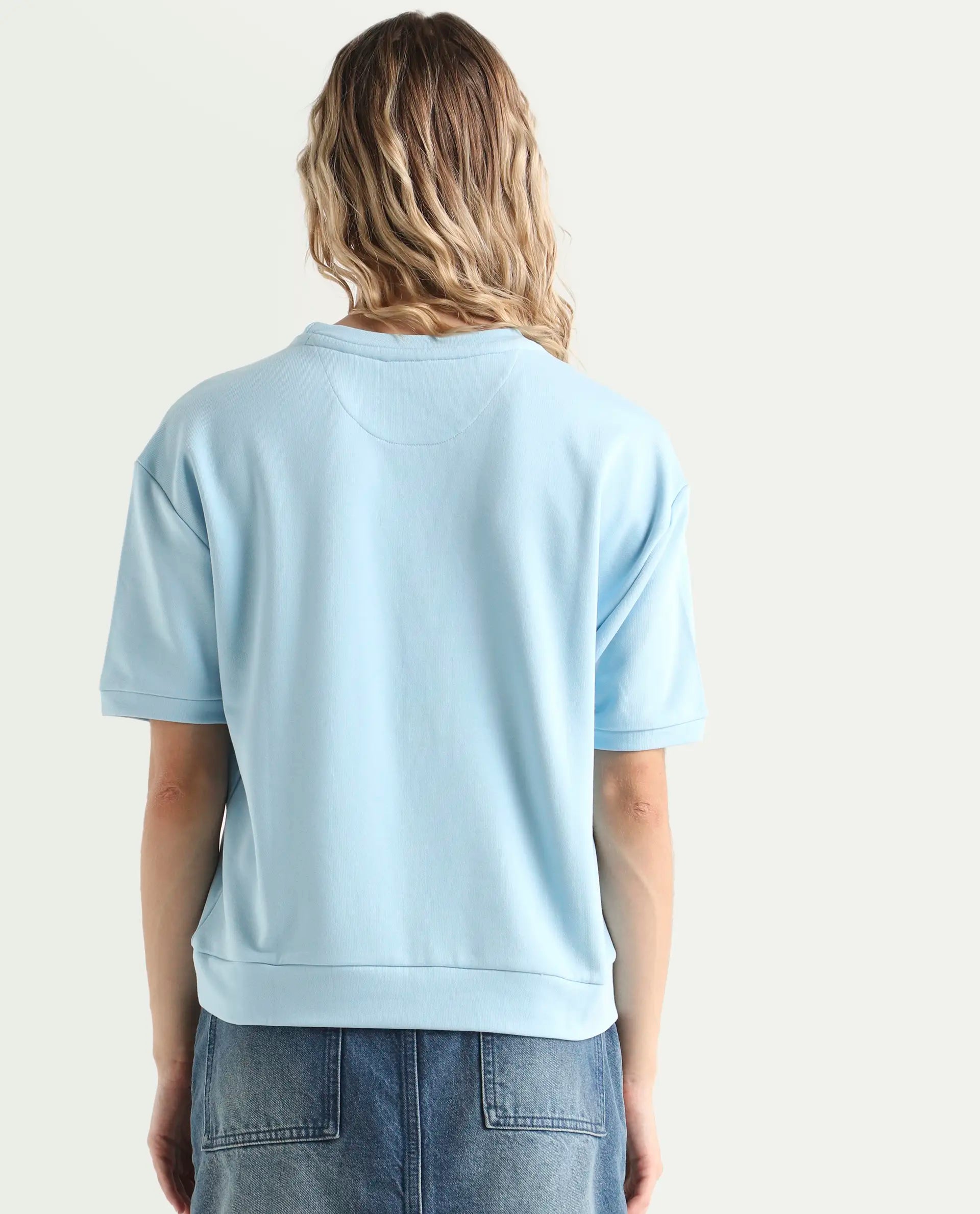 Rareism Women's Medium Weight Terry 290 Gsm Cotton Crew Neck Plain Relaxed Fit Sweat Tee