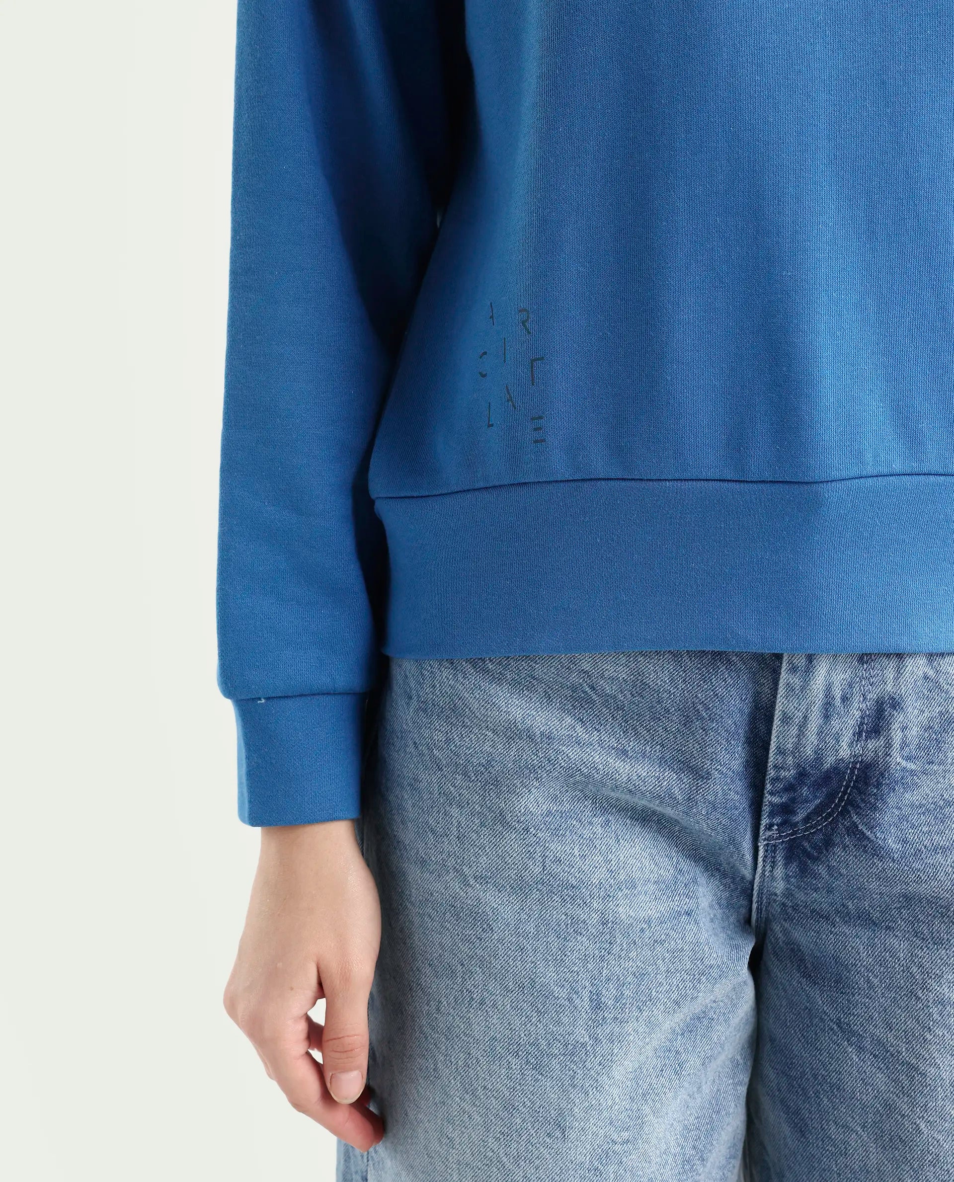 Rareism Women's Medium Weight Terry 290 Gsm Cotton Blend Crew Neck Plain Cuffed Sleeve Relaxed Fit Sweatshirt