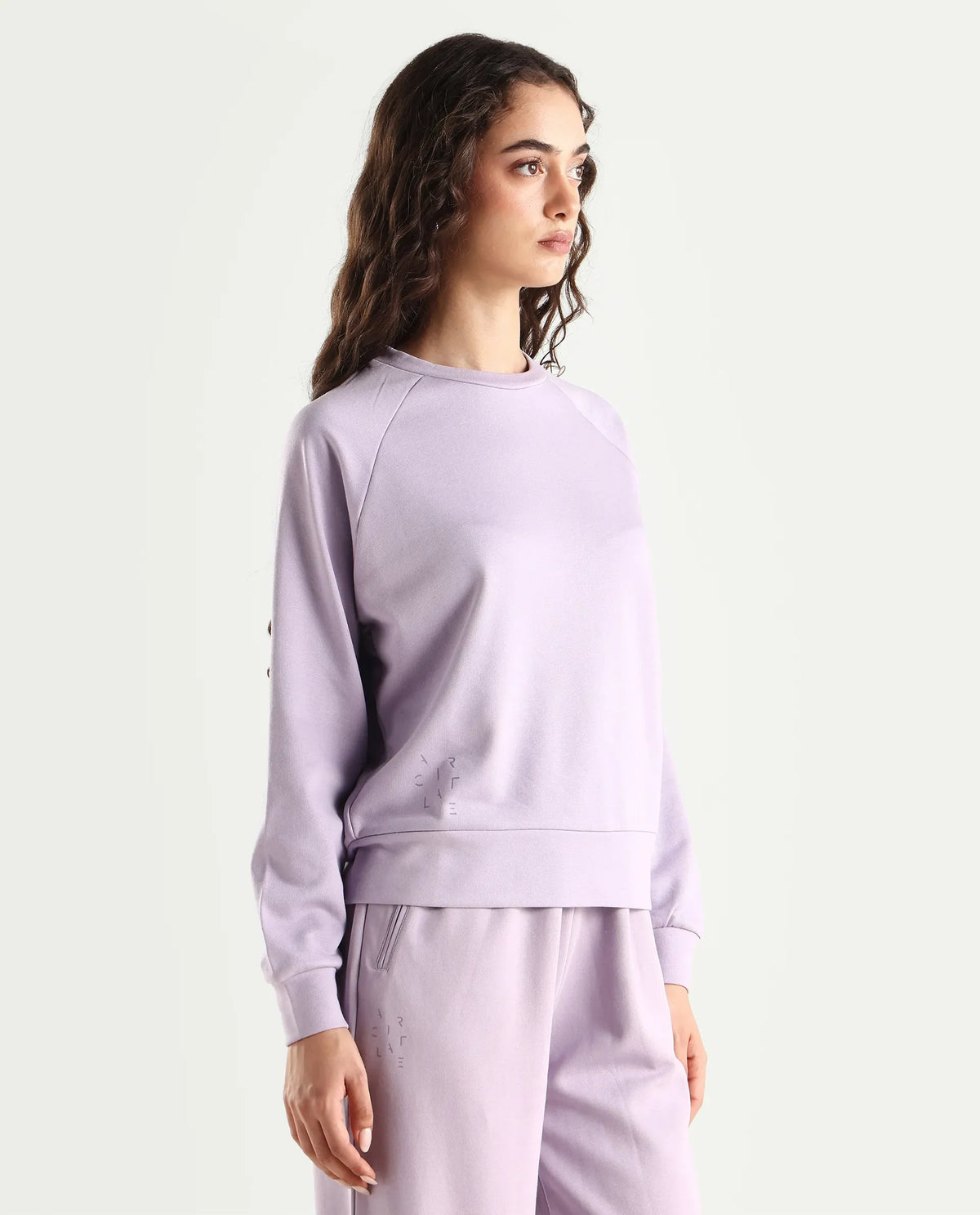 Rareism Women's Medium Weight Terry 290 Gsm Cotton Blend Crew Neck Plain Cuffed Sleeve Relaxed Fit Sweatshirt