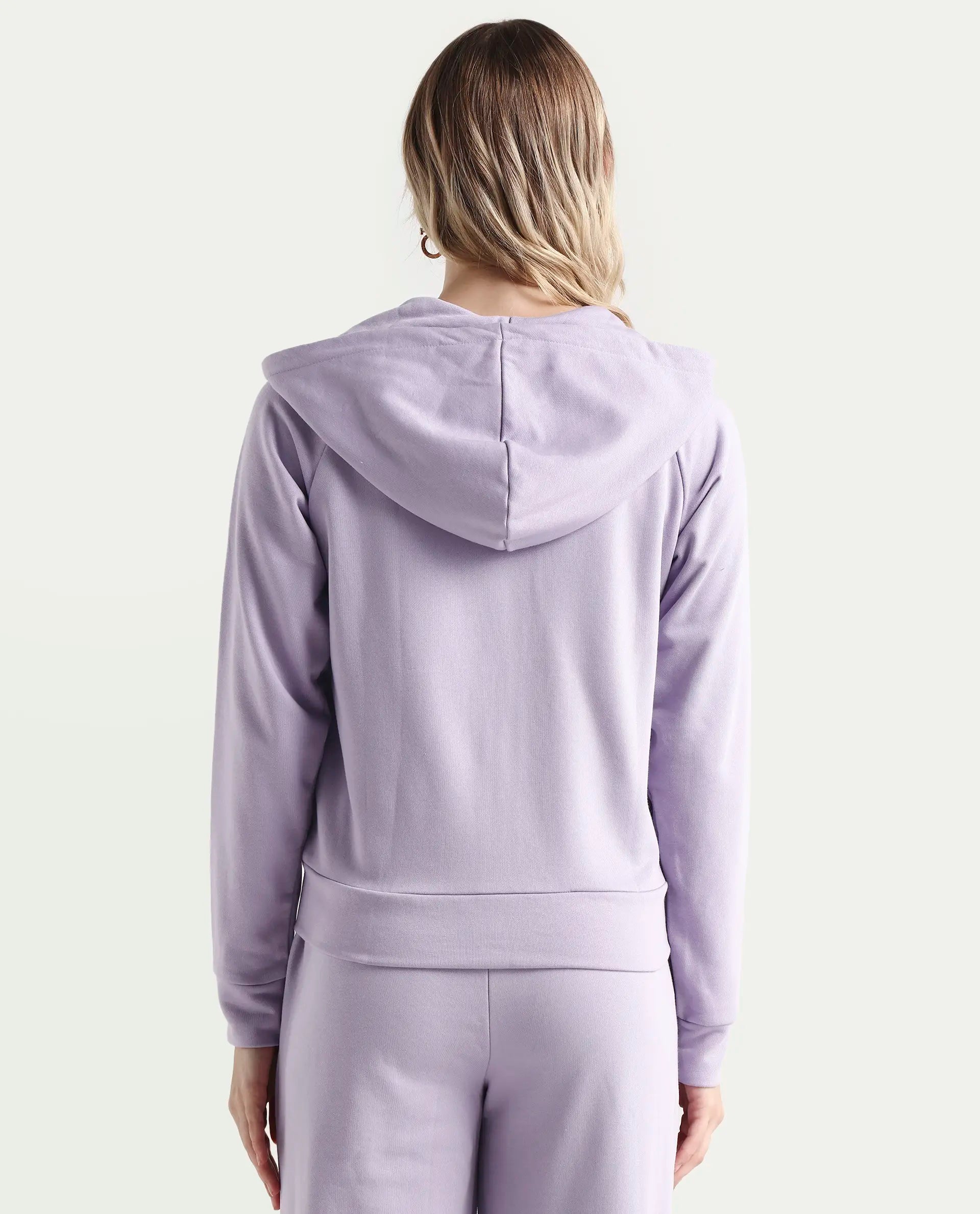 Rareism Women's Medium Weight Terry 290 Gsm Cotton Blend Hooded Plain Regular Fit Jacket