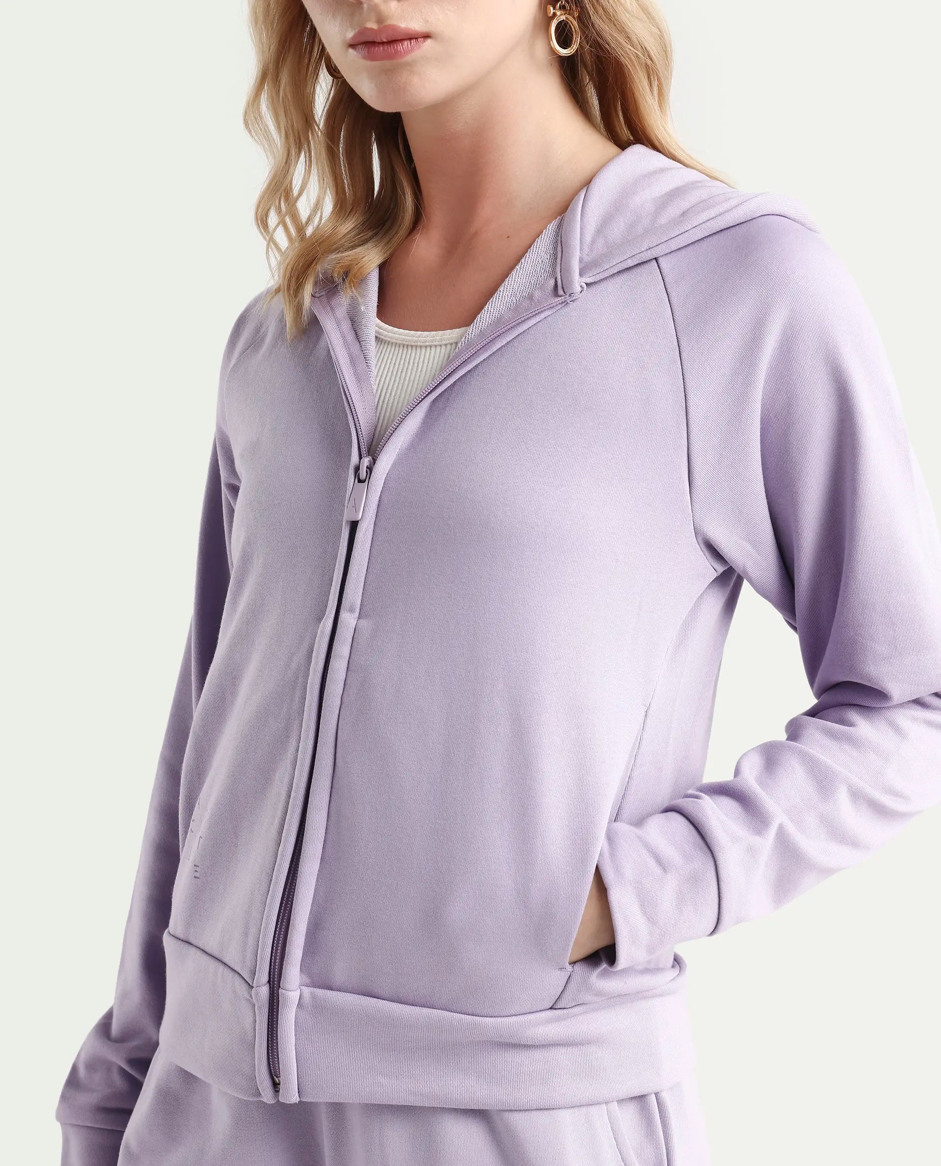 Rareism Women's Medium Weight Terry 290 Gsm Cotton Blend Hooded Plain Regular Fit Jacket