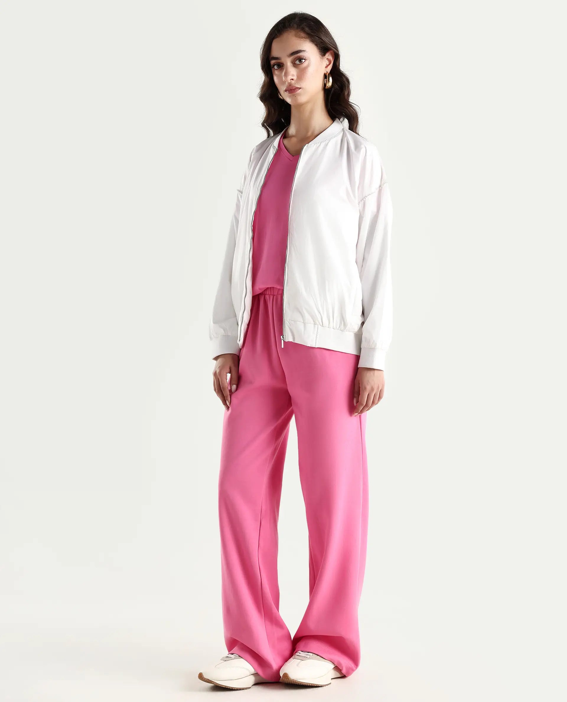 Rareism Women's Heavy Weight Interlock 340 Gsm Cotton Blend Plain Ankle Length Relaxed Fit Track Pant Flared