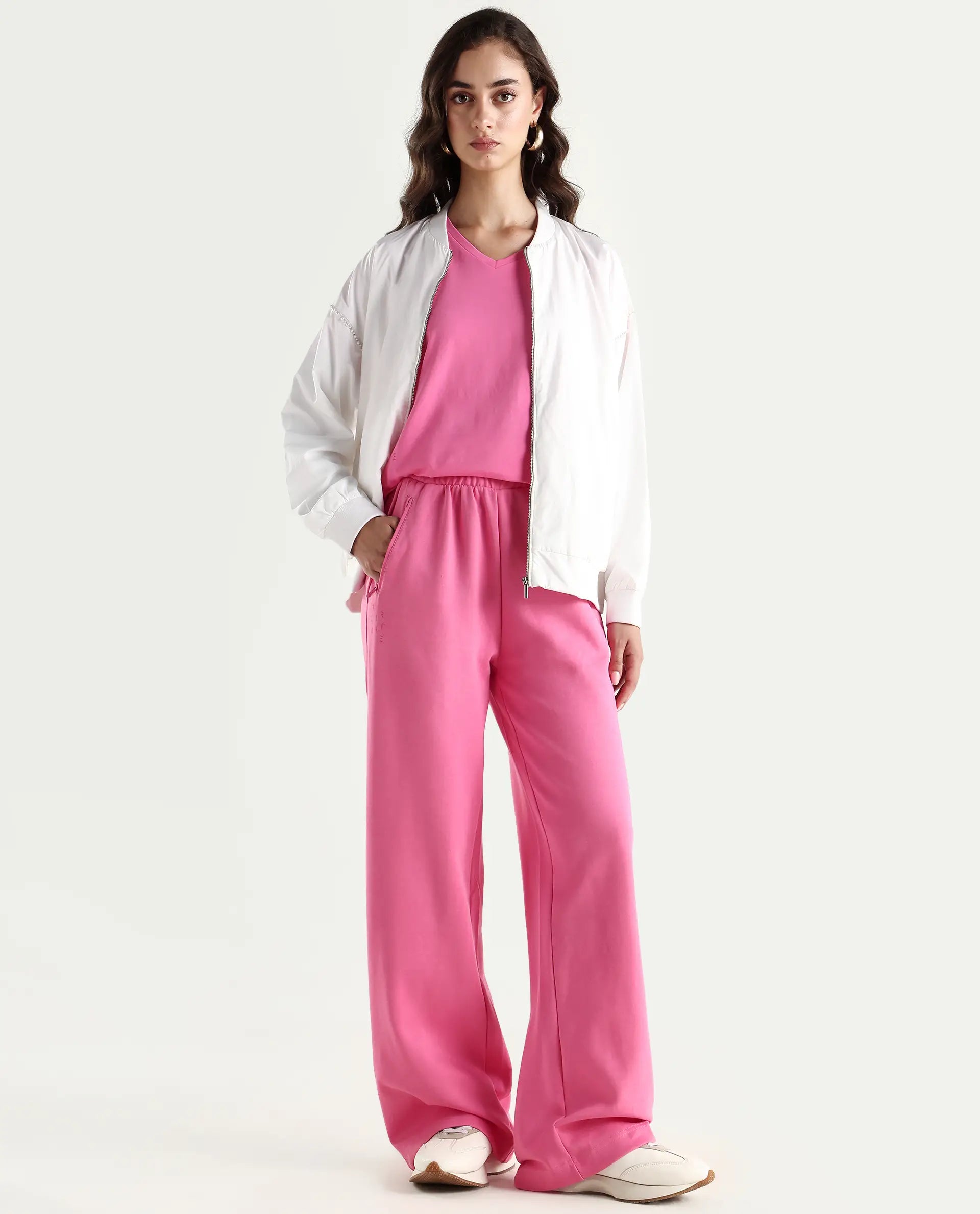 Rareism Women's Heavy Weight Interlock 340 Gsm Cotton Blend Plain Ankle Length Relaxed Fit Track Pant Flared