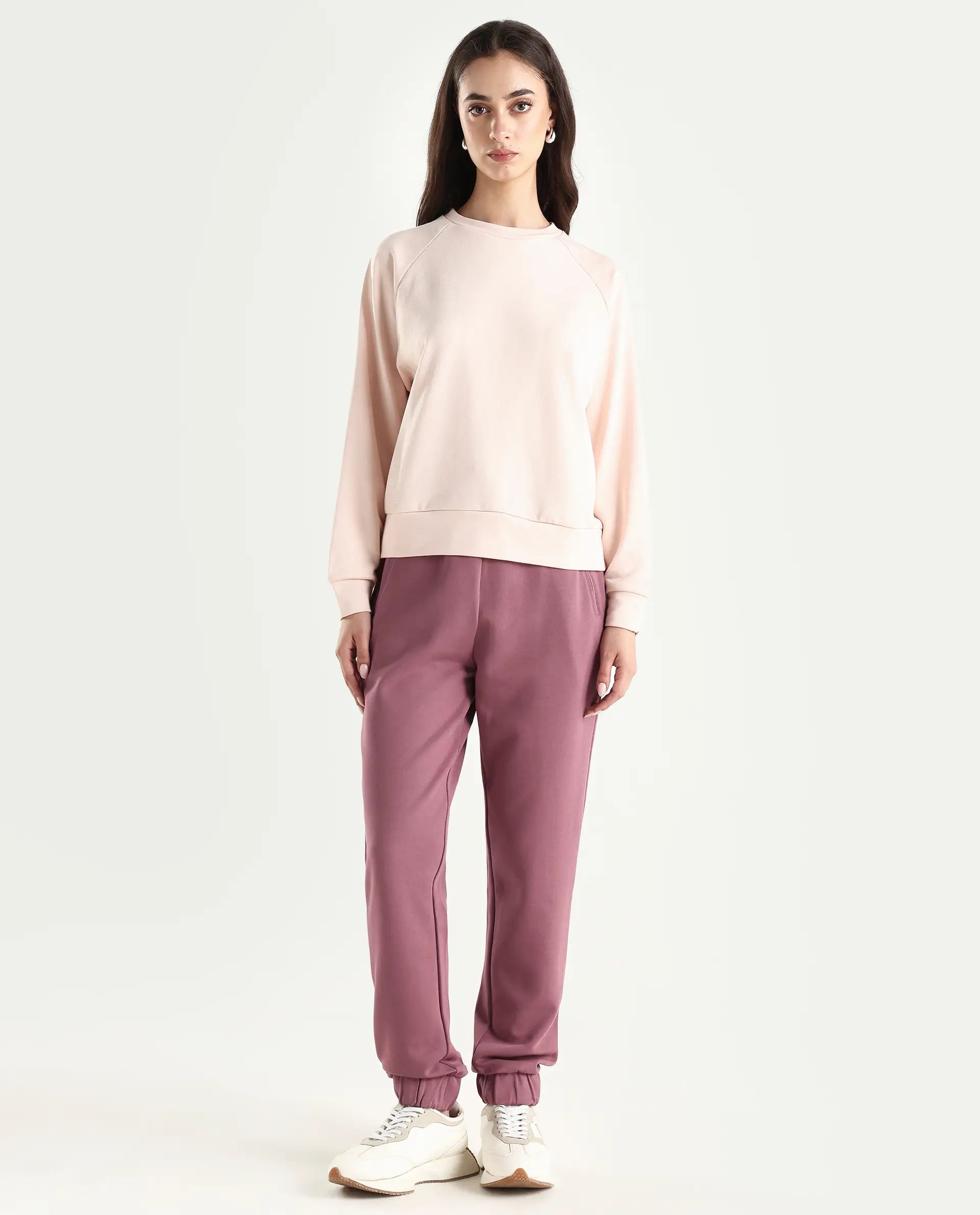 Rareism Women's Heavy Weight Interlock 340 Gsm Cotton Blend Plain Ankle Length Relaxed Fit Track Pant