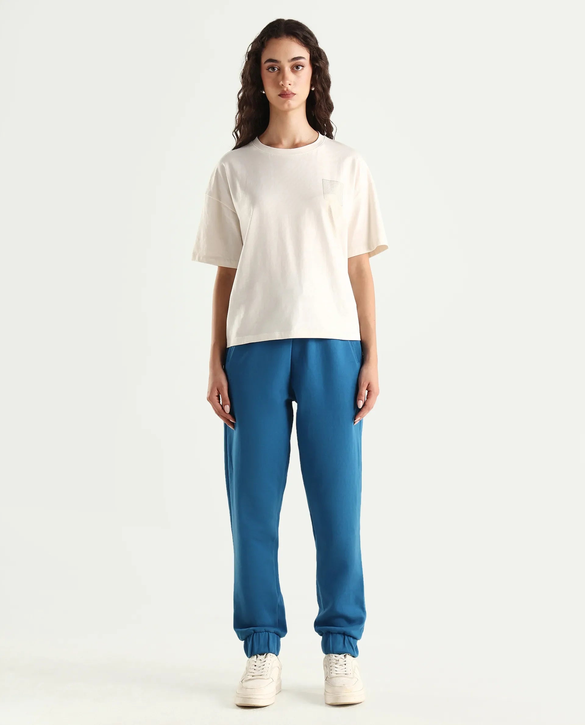 Rareism Women's Heavy Weight Interlock 340 Gsm Cotton Blend Plain Ankle Length Relaxed Fit Track Pant
