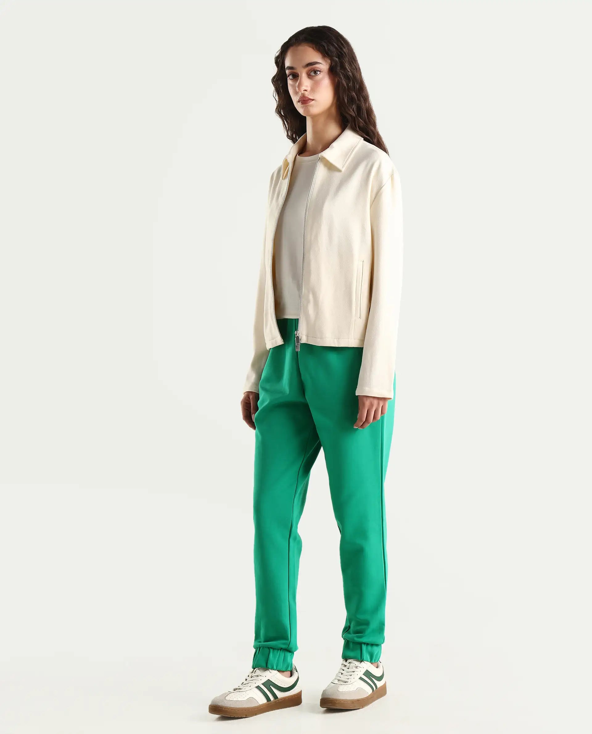 Rareism Women's Heavy Weight Interlock 340 Gsm Cotton Blend Plain Ankle Length Relaxed Fit Track Pant