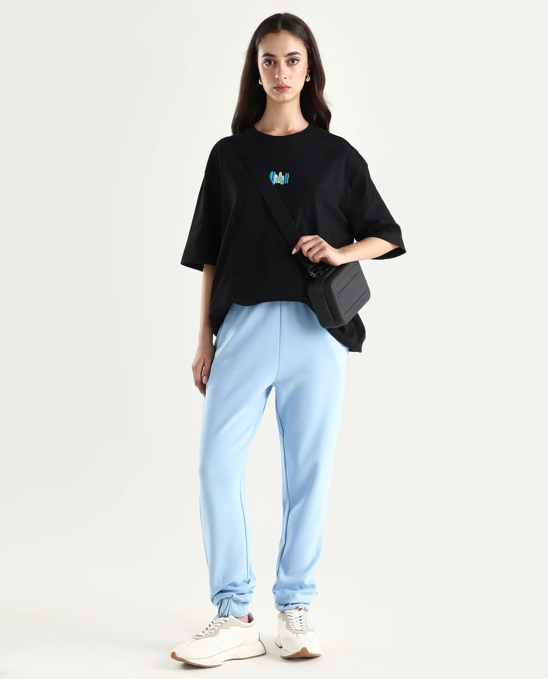Rareism Women's Heavy Weight Interlock 340 Gsm Cotton Blend Plain Ankle Length Relaxed Fit Track Pant