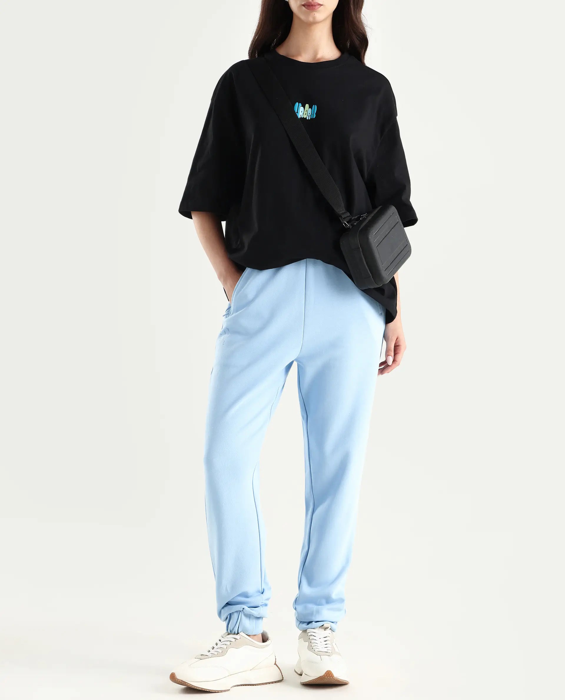 Rareism Women's Heavy Weight Interlock 340 Gsm Cotton Blend Plain Ankle Length Relaxed Fit Track Pant