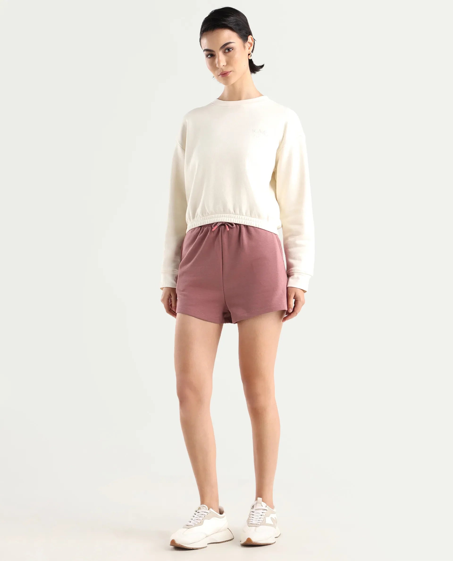 Rareism Women's Medium Weight Terry 290 Gsm Cotton Blend Plain Mini Relaxed Fit Shorts