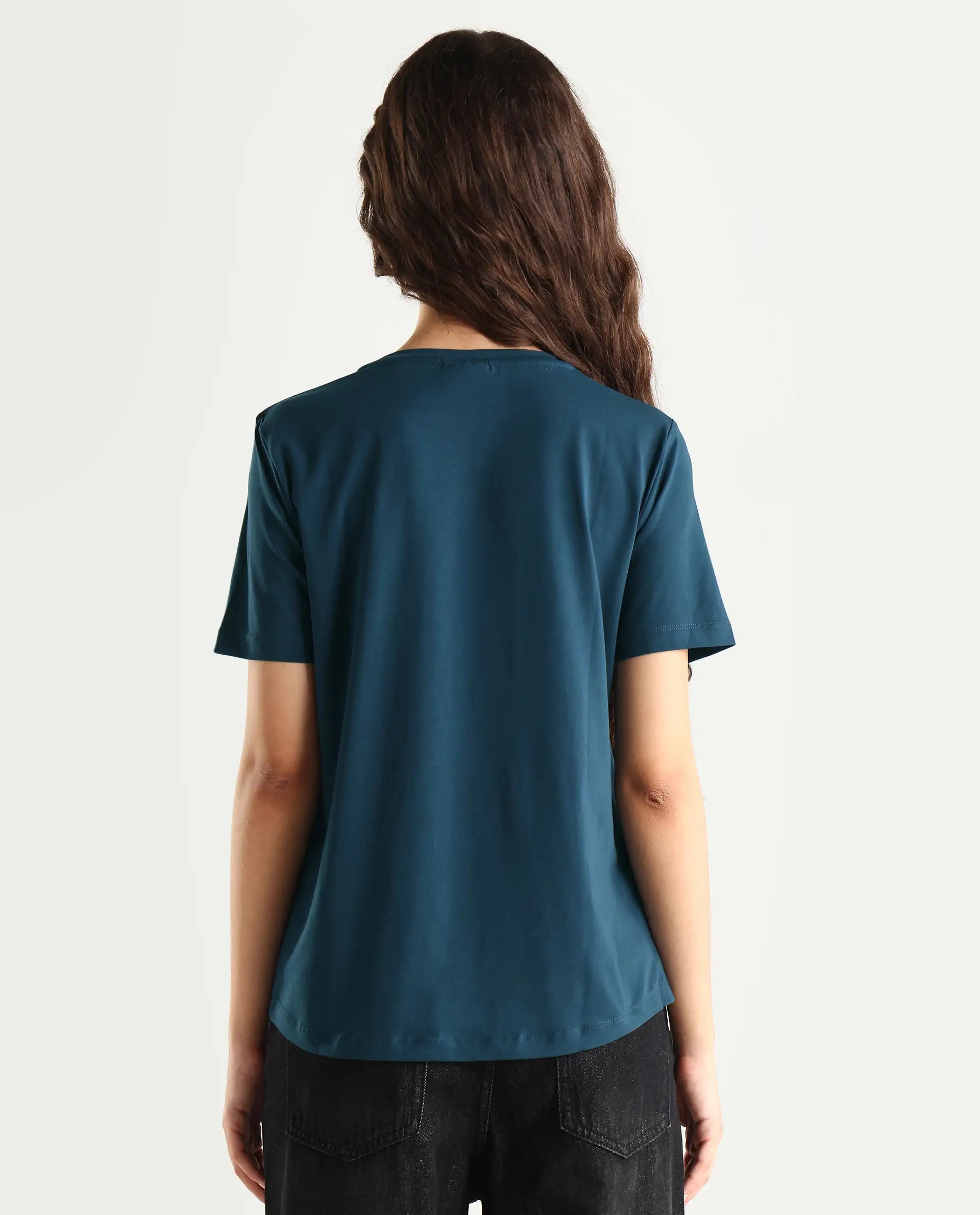 Rareism Women's Light Weight High Stretch 180 Gsm Cotton Crew Neck Plain Regular Fit T-Shirt