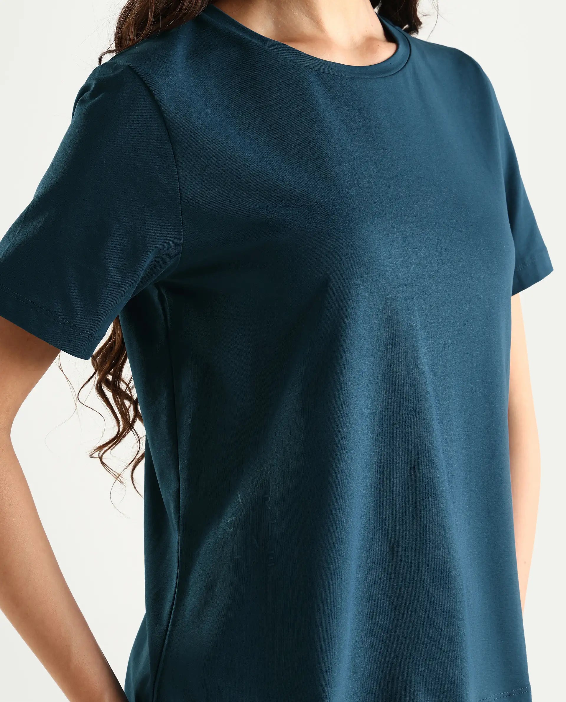 Rareism Women's Light Weight High Stretch 180 Gsm Cotton Crew Neck Plain Regular Fit T-Shirt