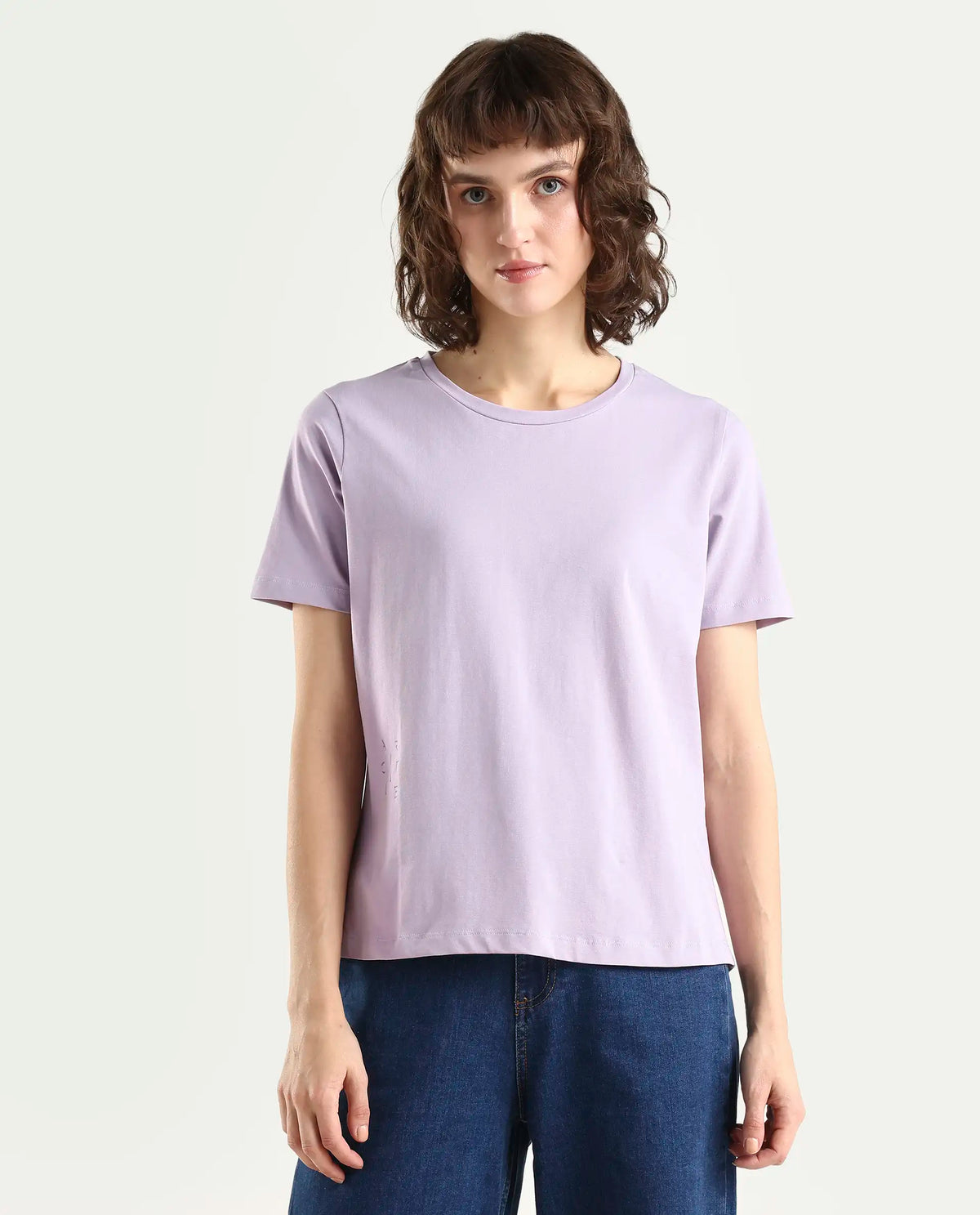 Rareism Women's Light Weight High Stretch 180 Gsm Cotton Crew Neck Plain Regular Fit T-Shirt