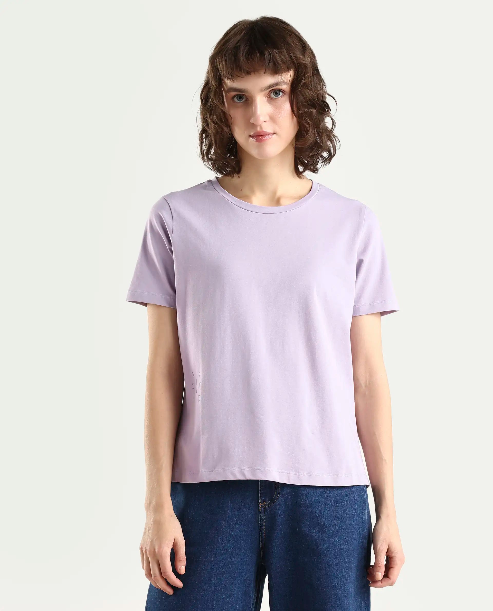 Rareism Women's Light Weight High Stretch 180 Gsm Cotton Crew Neck Plain Regular Fit T-Shirt