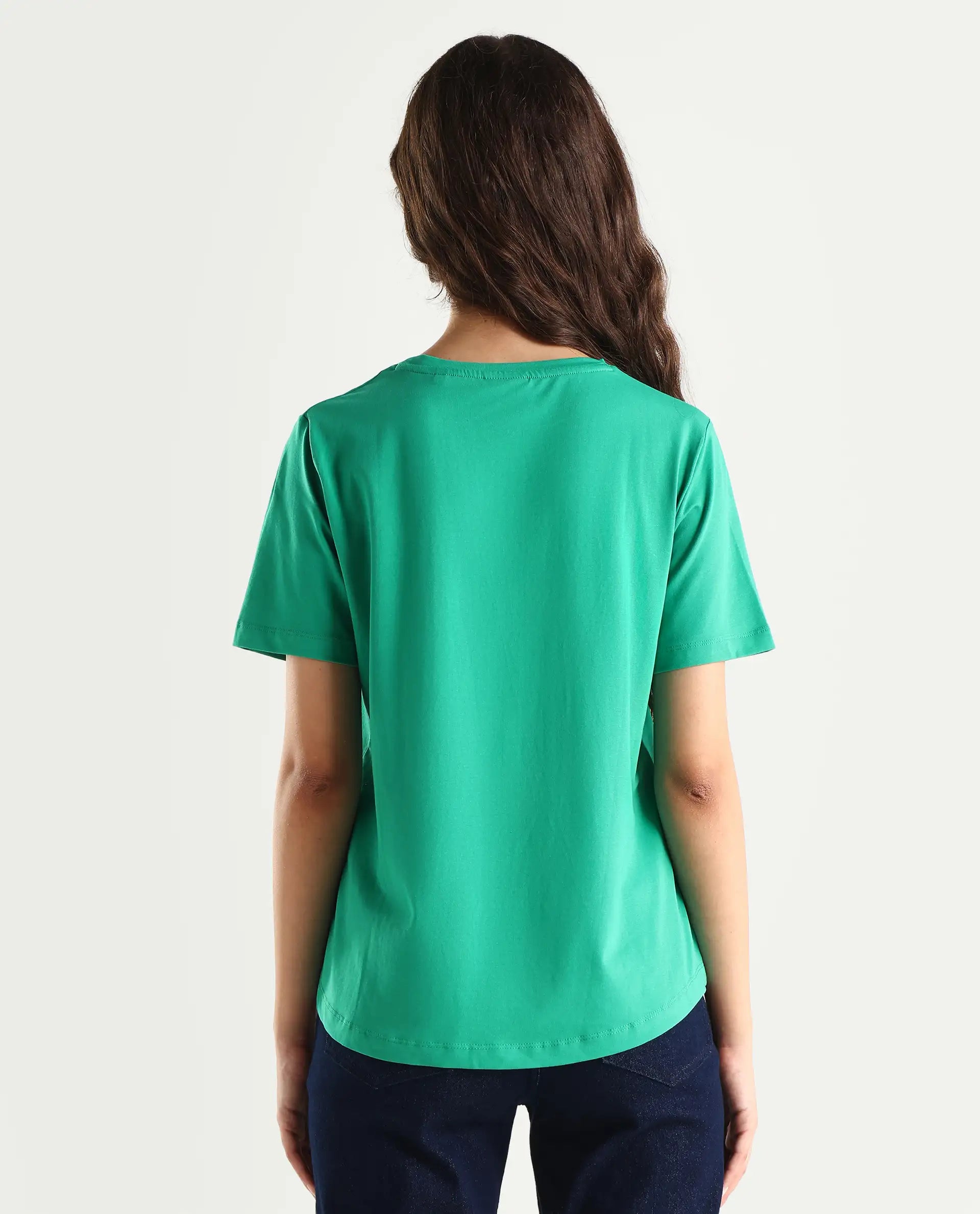 Rareism Women's Light Weight High Stretch 180 Gsm Cotton Crew Neck Plain Regular Fit T-Shirt