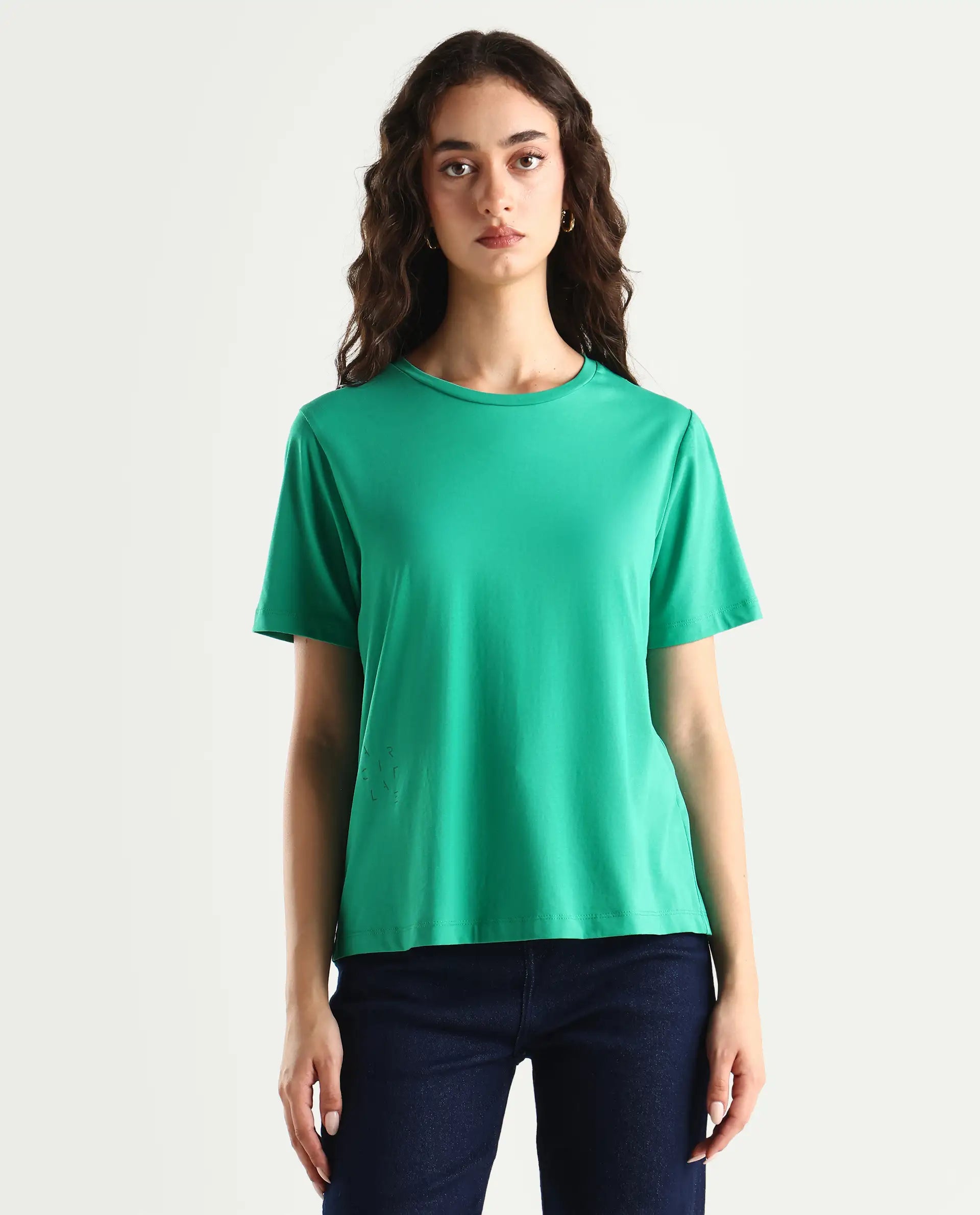 Rareism Women's Light Weight High Stretch 180 Gsm Cotton Crew Neck Plain Regular Fit T-Shirt