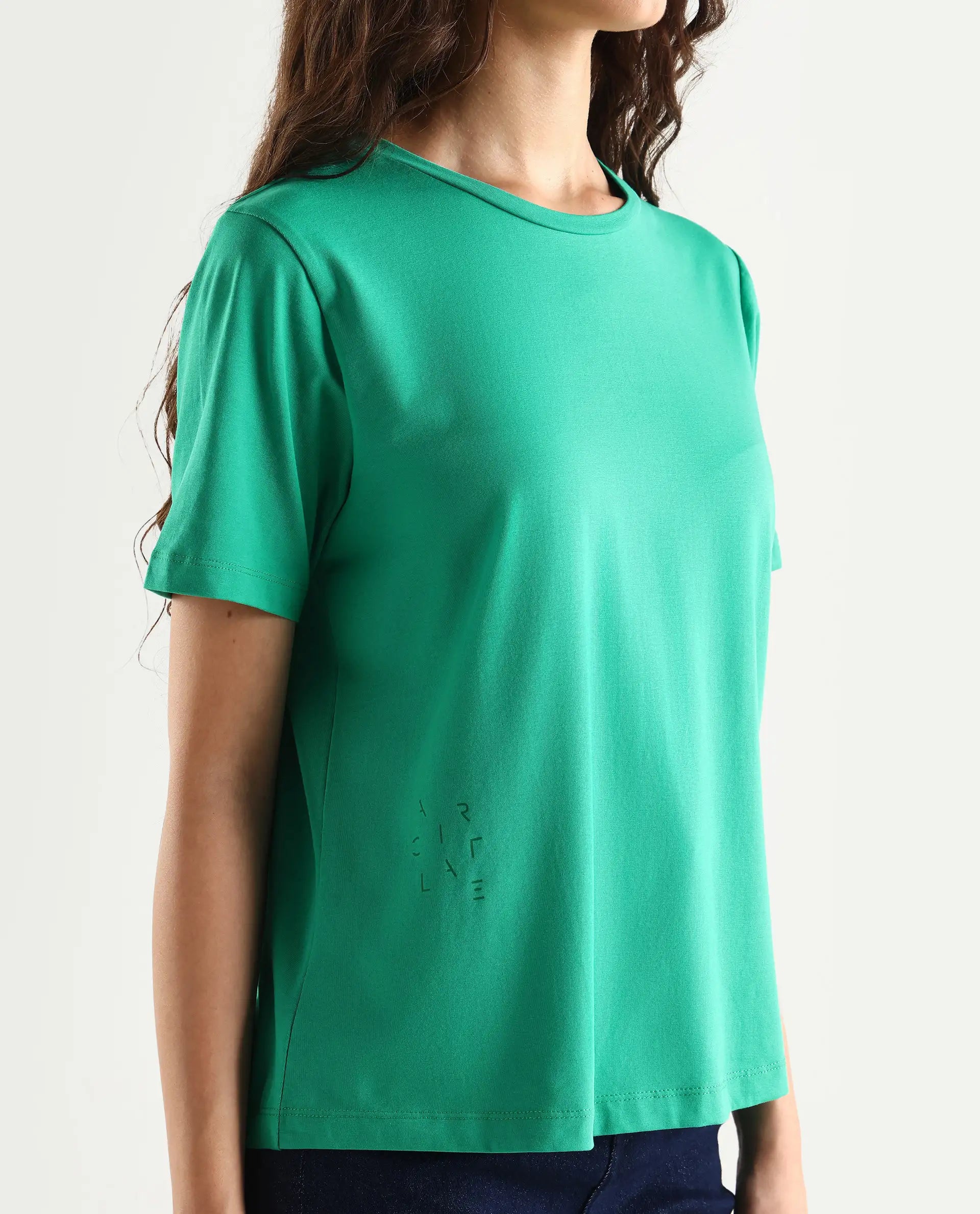 Rareism Women's Light Weight High Stretch 180 Gsm Cotton Crew Neck Plain Regular Fit T-Shirt