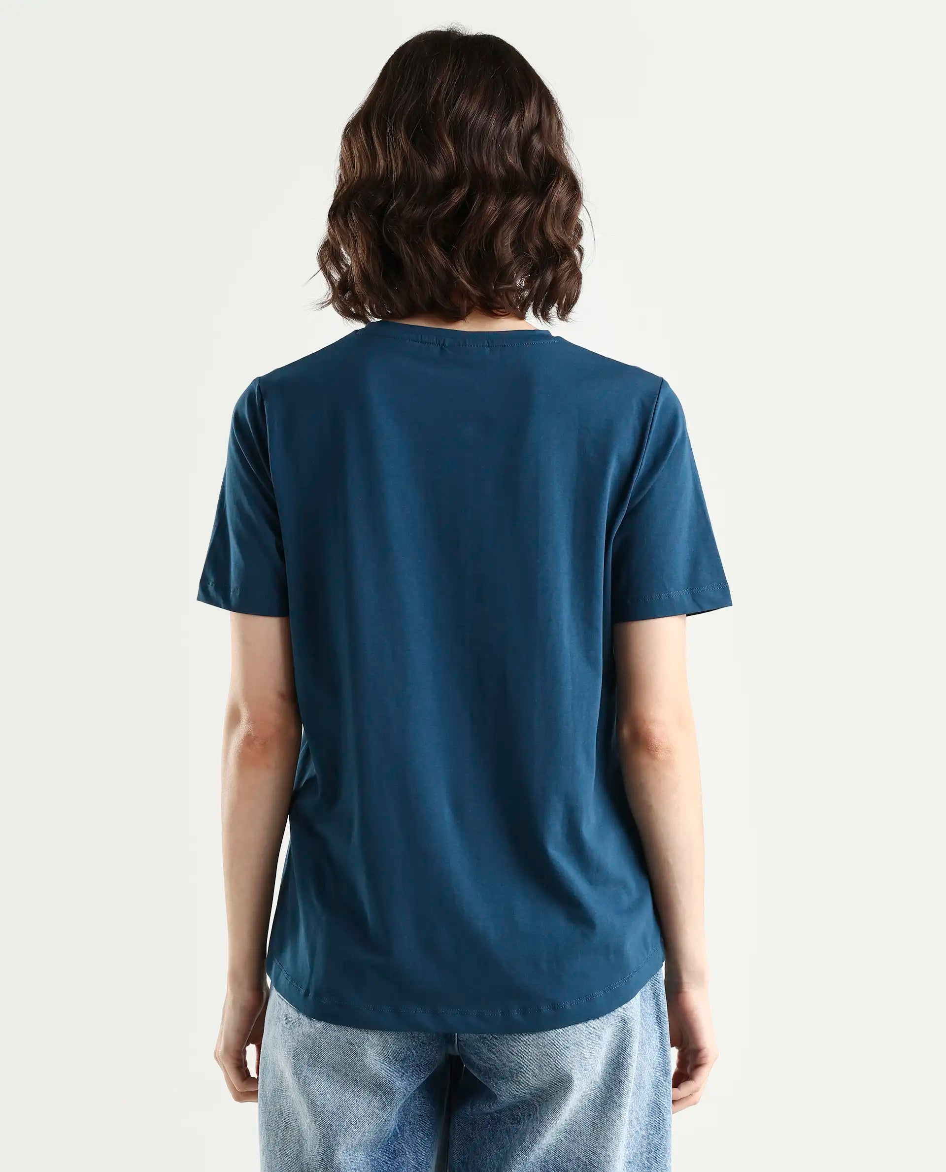 Rareism Women's Light Weight High Stretch 180 Gsm Cotton V-Neck Plain Regular Fit T-Shirt