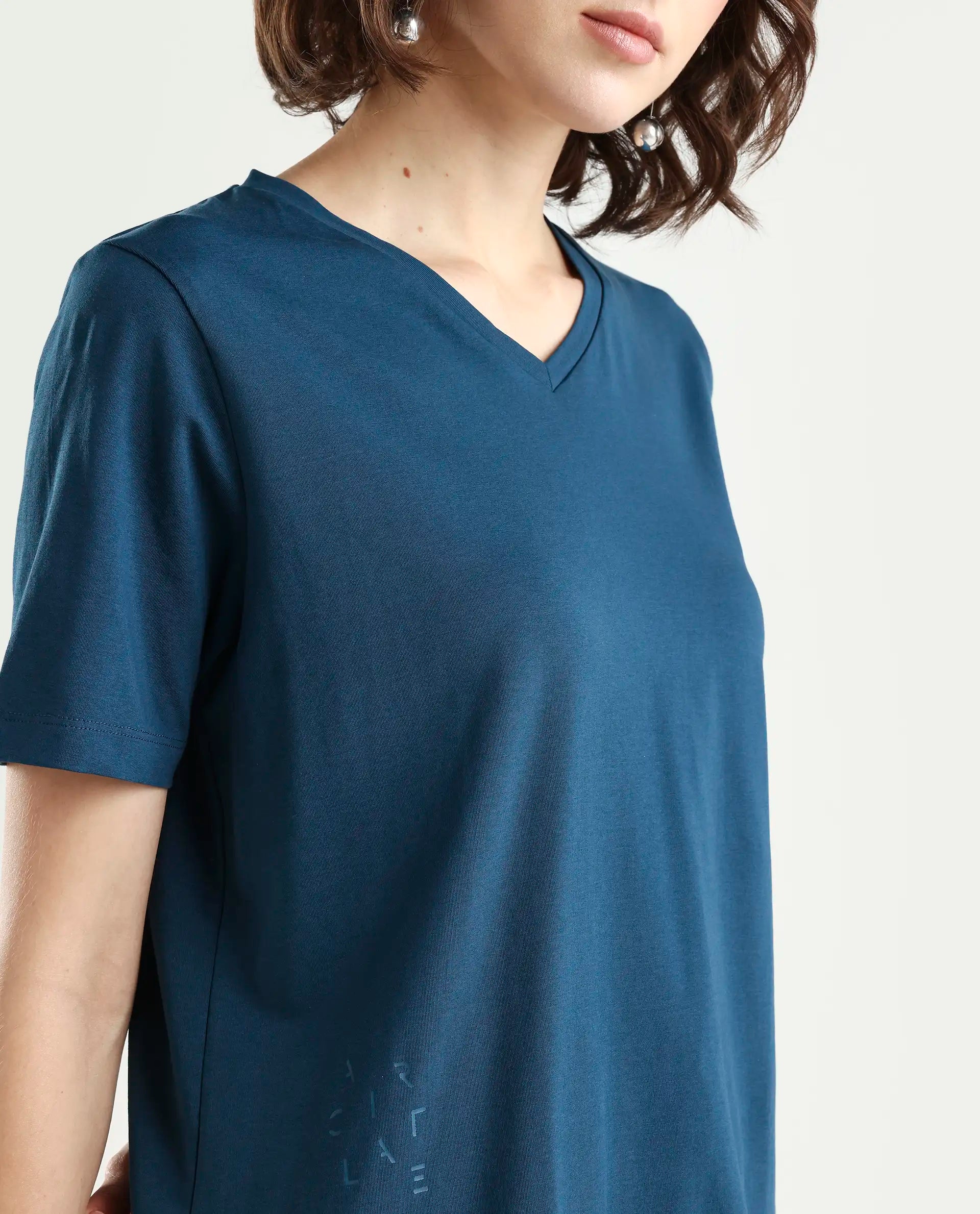 Rareism Women's Light Weight High Stretch 180 Gsm Cotton V-Neck Plain Regular Fit T-Shirt