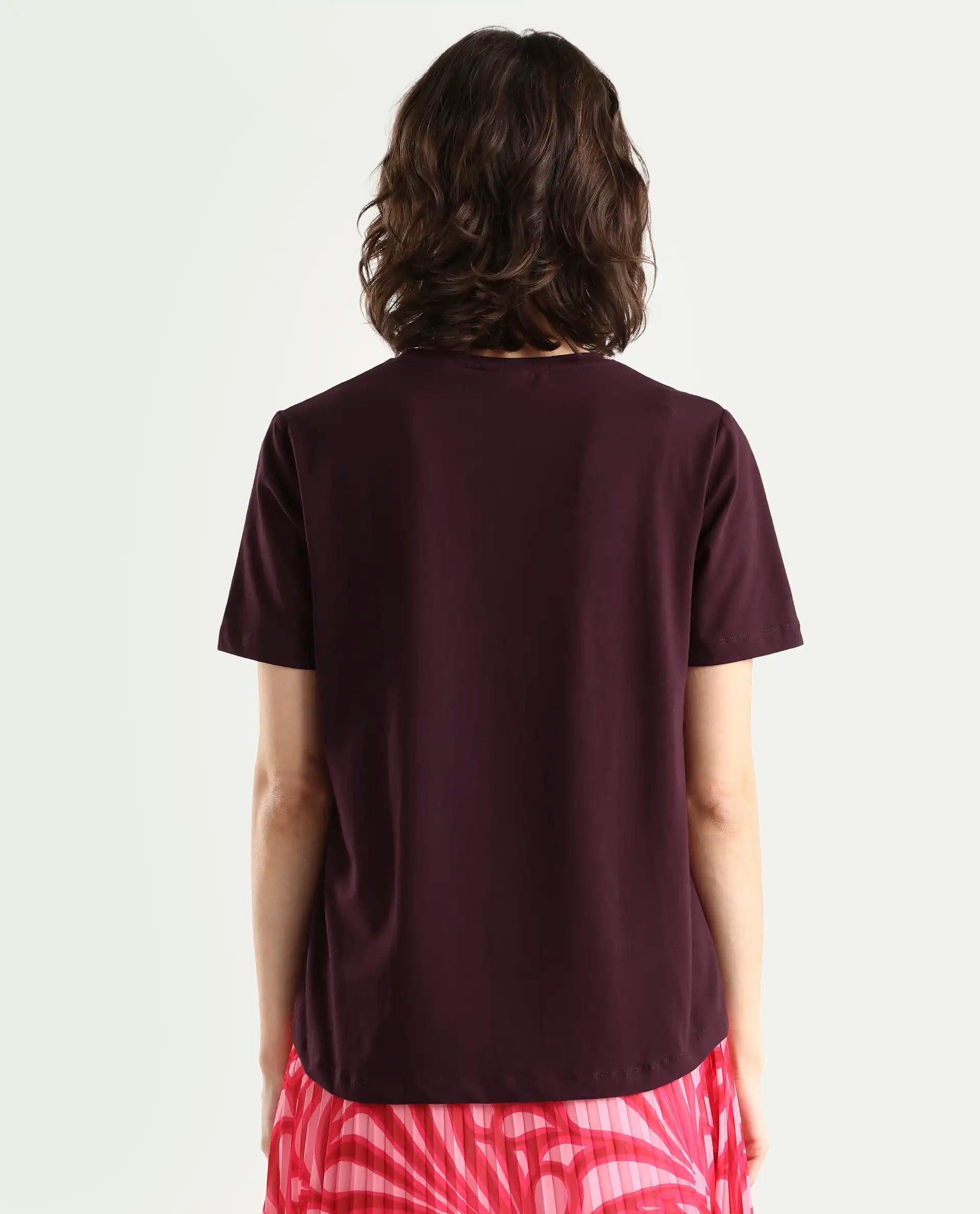 Rareism Women's Light Weight High Stretch 180 Gsm Cotton V-Neck Plain Regular Fit T-Shirt