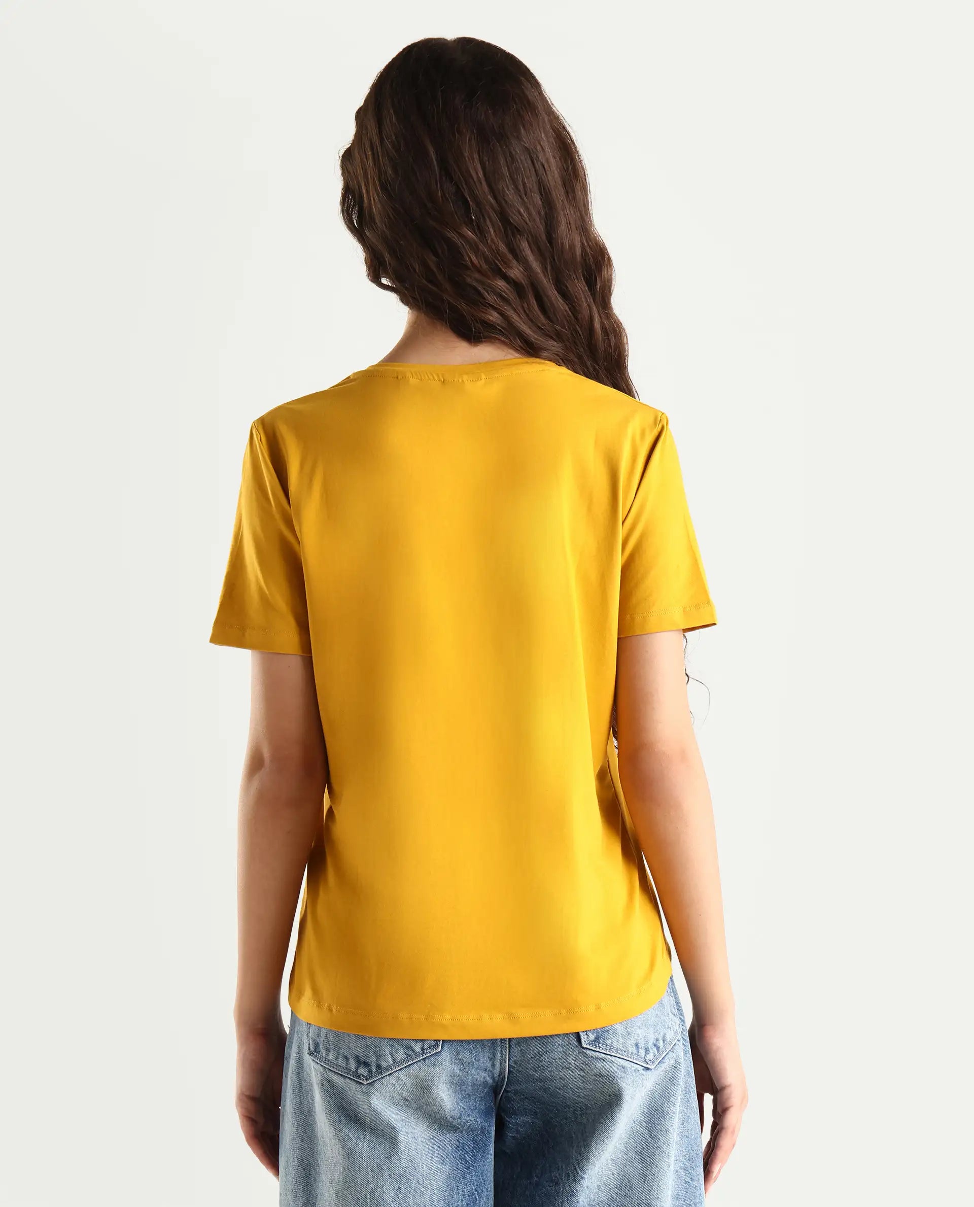 Rareism Women's Light Weight High Stretch 180 Gsm Cotton V-Neck Plain Regular Fit T-Shirt