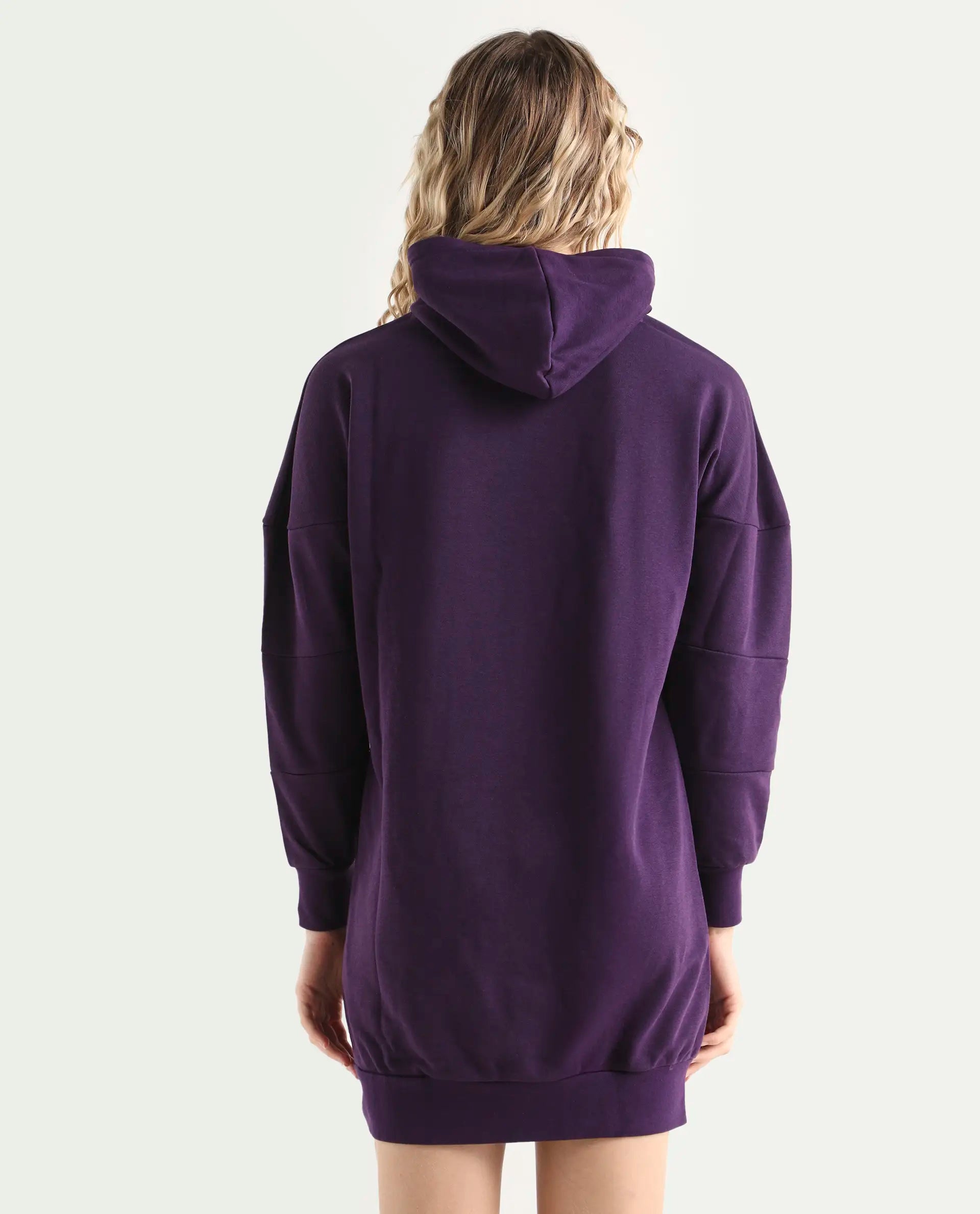 Rareism Women's Owes Purple Cotton Hooded Plain Knee Length Regular Fit Sweatshirt