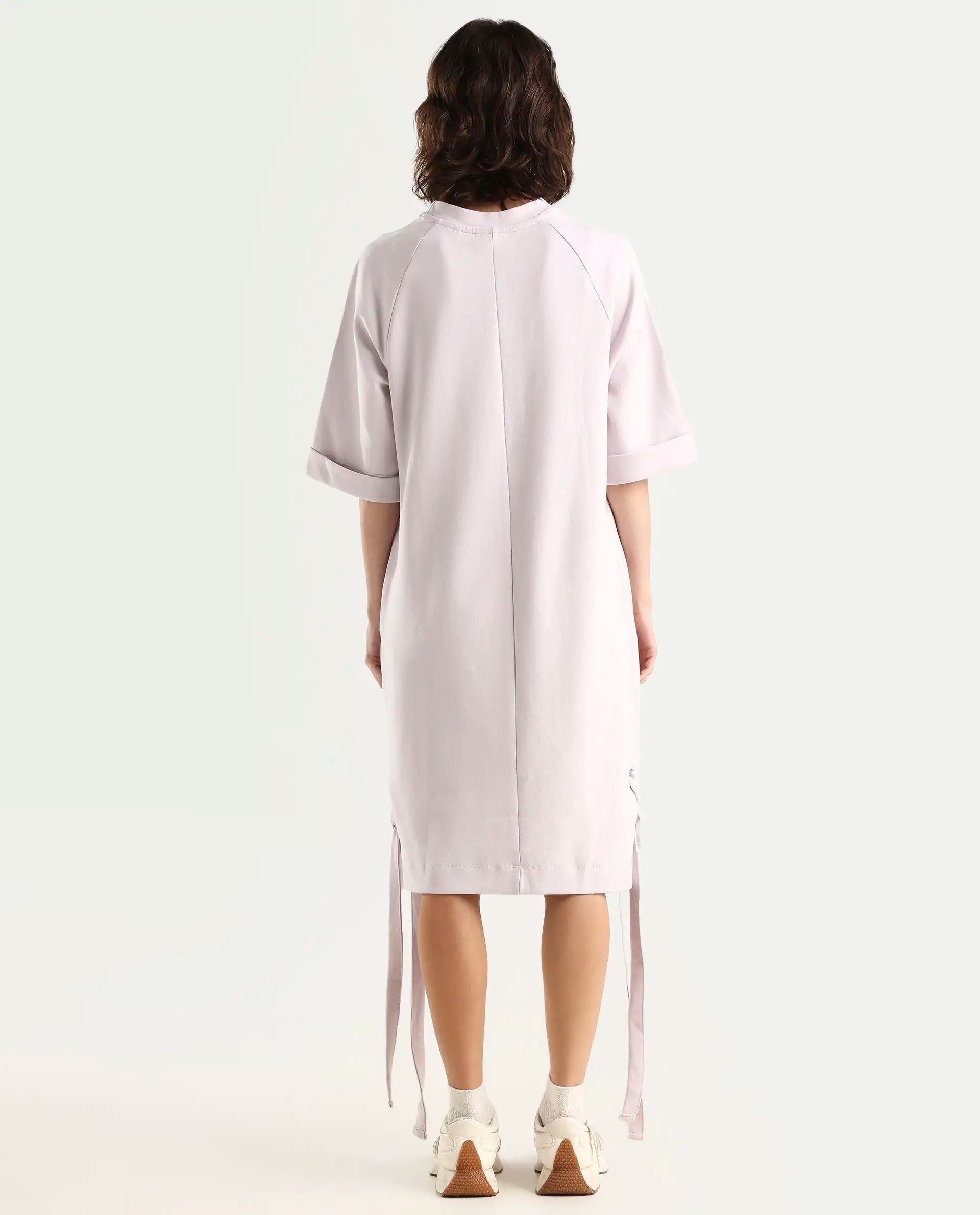 Rareism Women's Inari Purple High Neck Plain Knee Length Regular Fit Dress